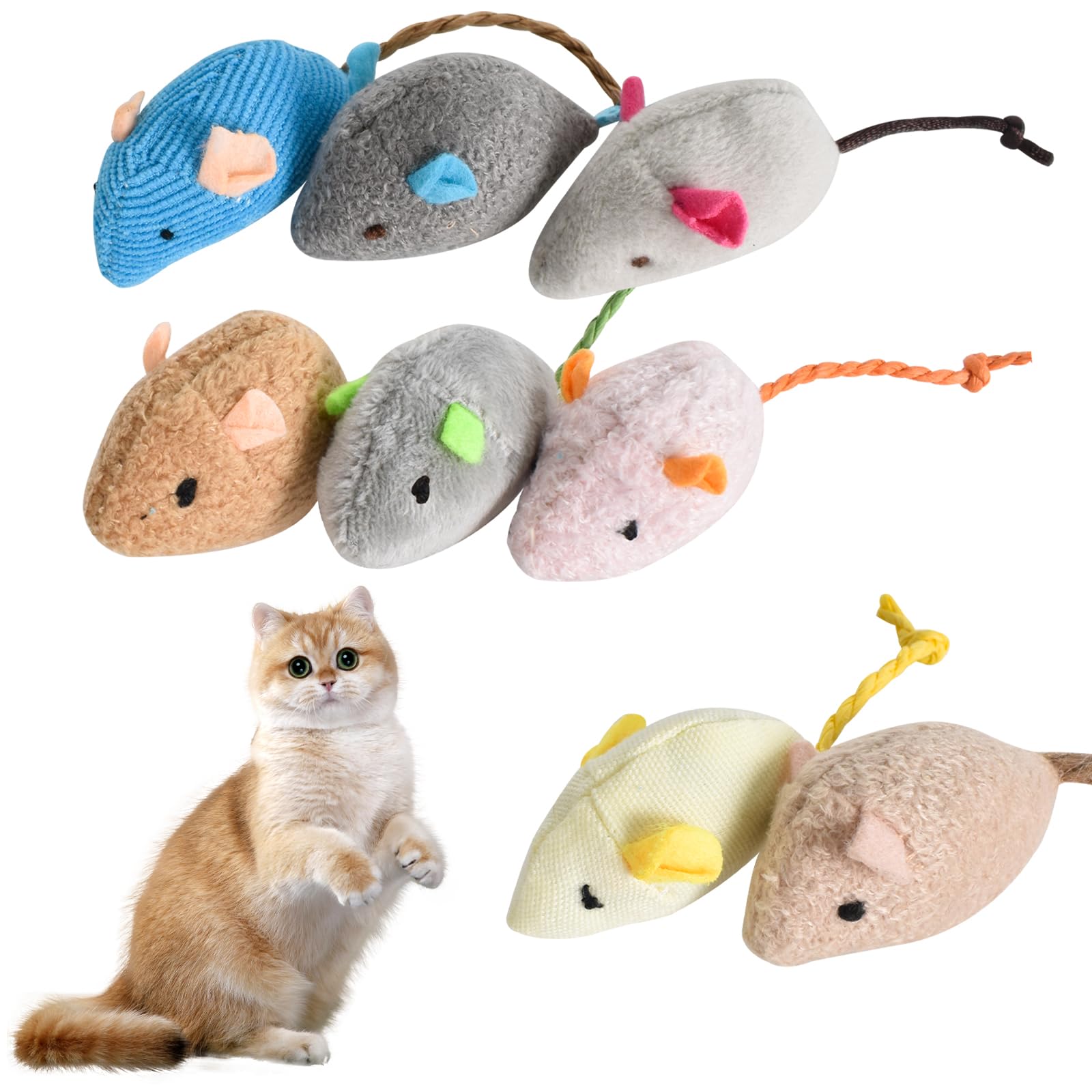 8 Piezas Juguetes de Ratón con Hierba Gatera, Juguetes Interactivos para Gato, Catnip Juguetes Peluche Ratones para Jugar en Interiores, Juguetes Realistas para Masticar Gatitos y Gatos