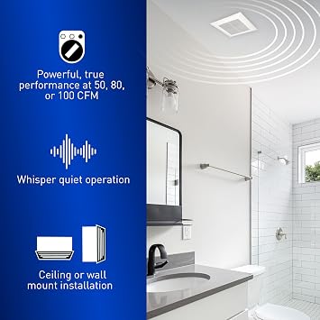 Panasonic FV-0510VS1 WhisperValue Bath Fan, 50-80-100 CFM