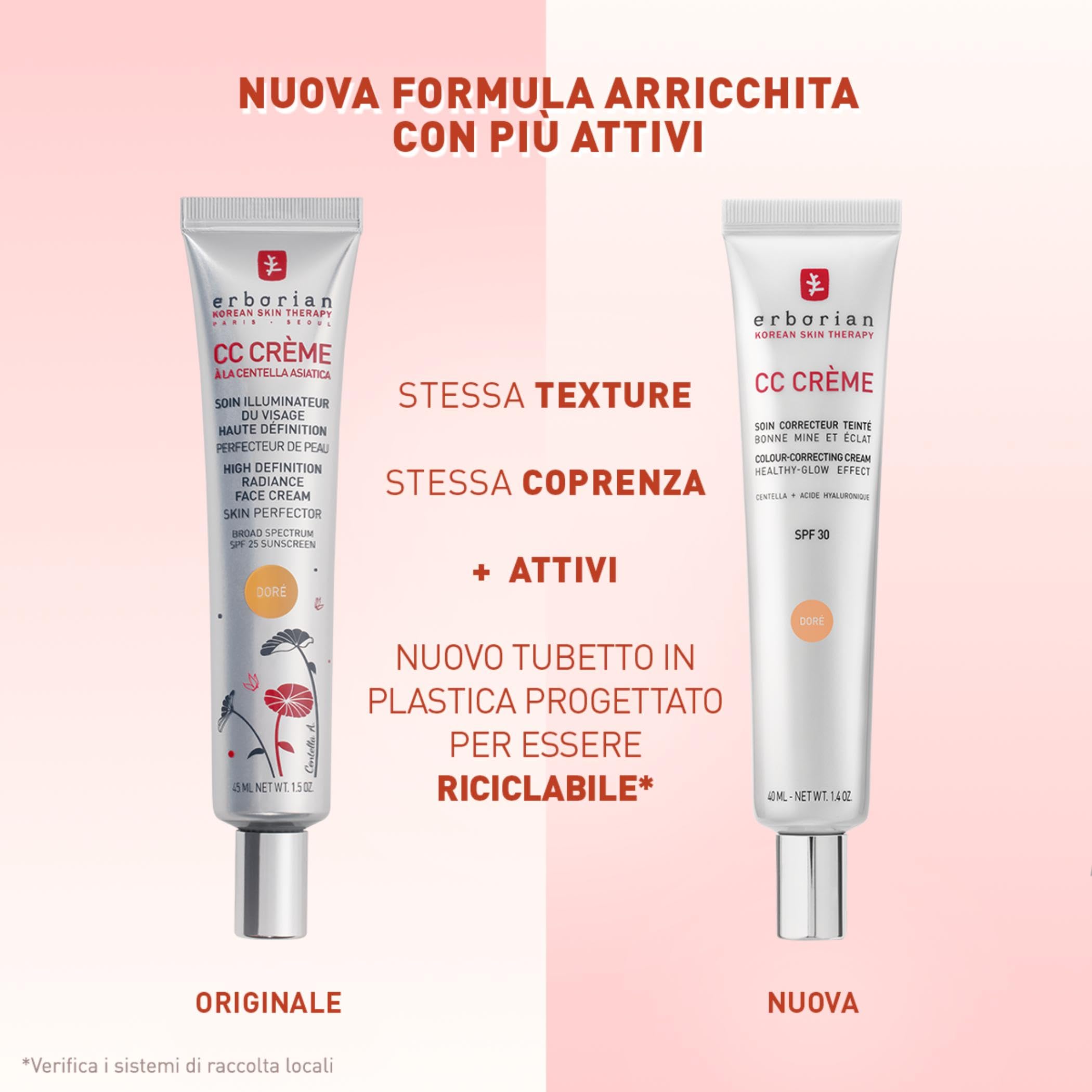 Erborian - CC Crème alla Centella Asiatica - Crema Viso Illuminante ad Alta Definizione e Trucco - Protezione Solare SPF 30 - Cosmetica Coreana