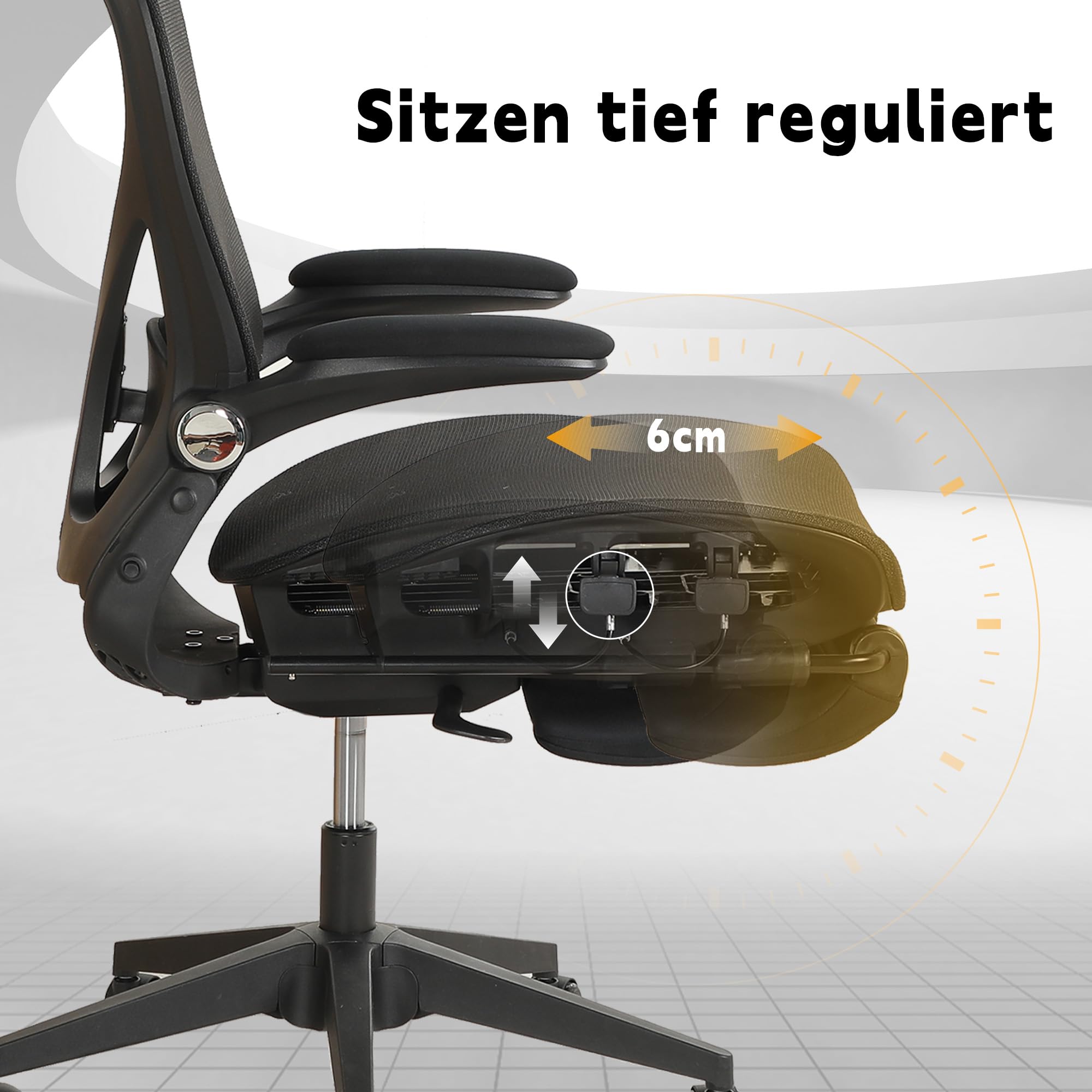 MURUL Silla de oficina ergonómica plegable negra con soporte lumbar, respaldo de malla y cojín de asiento, reposabrazos plegables, reposacabezas 3D, reposapiés, altura ajustable