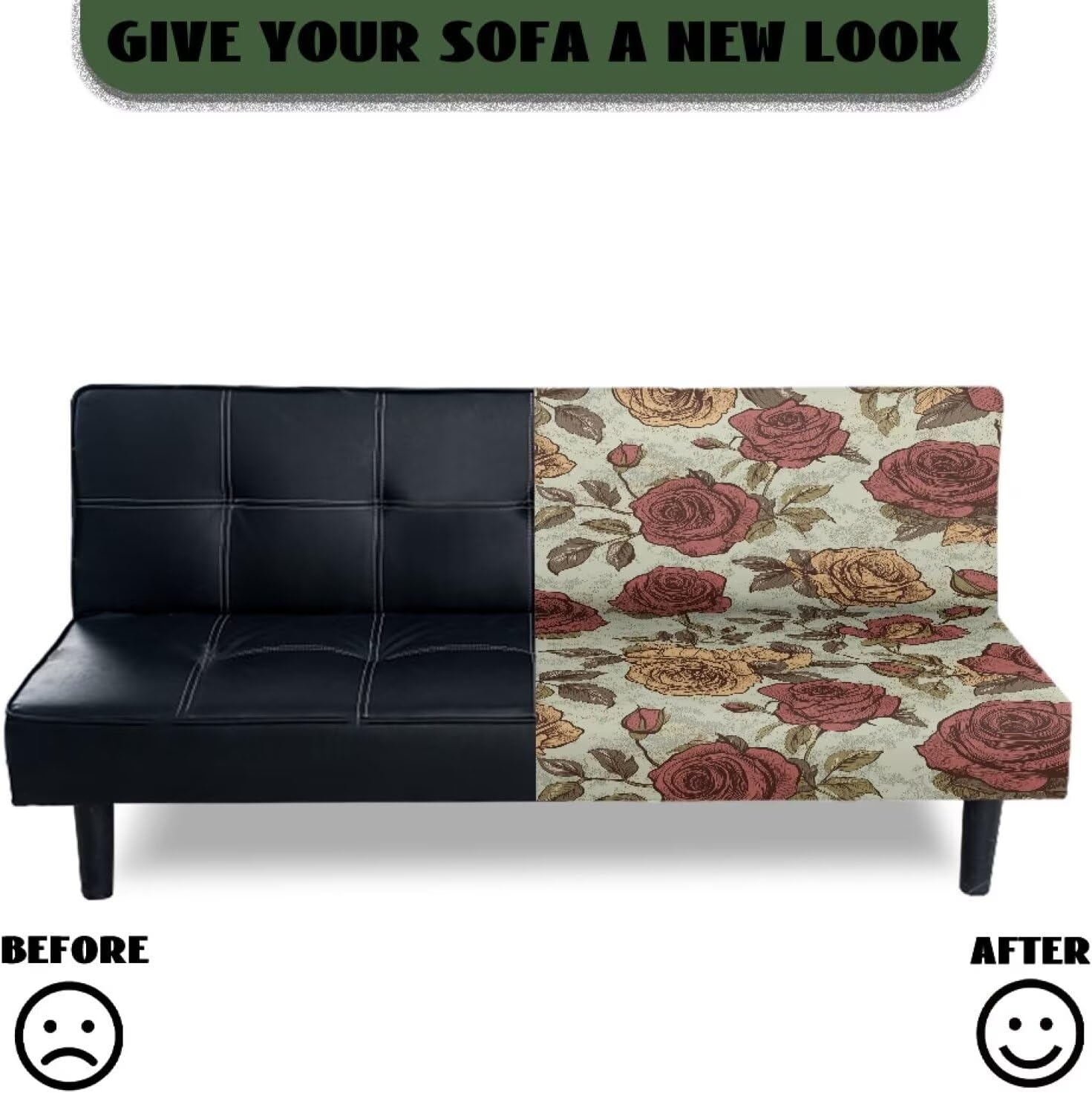 Rose Armless Sofa Chair Slipcover Vintage Style Futon Couch Covers for Home Office Washable Furniture Protector Easy Going Stretch Slipcovers