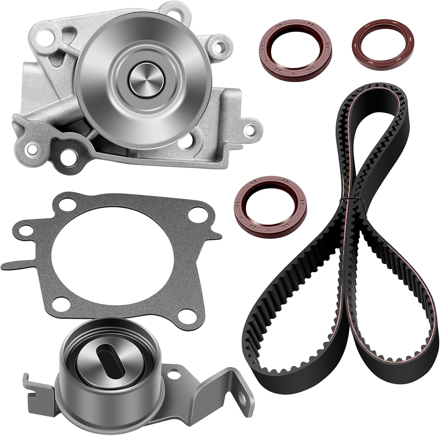 CCIYU Timing Belt Water Pump with Gasket Tensioner Bearing Fits 2003-2006 for Mitsubishi Lancer 2.0 SOHC 16V