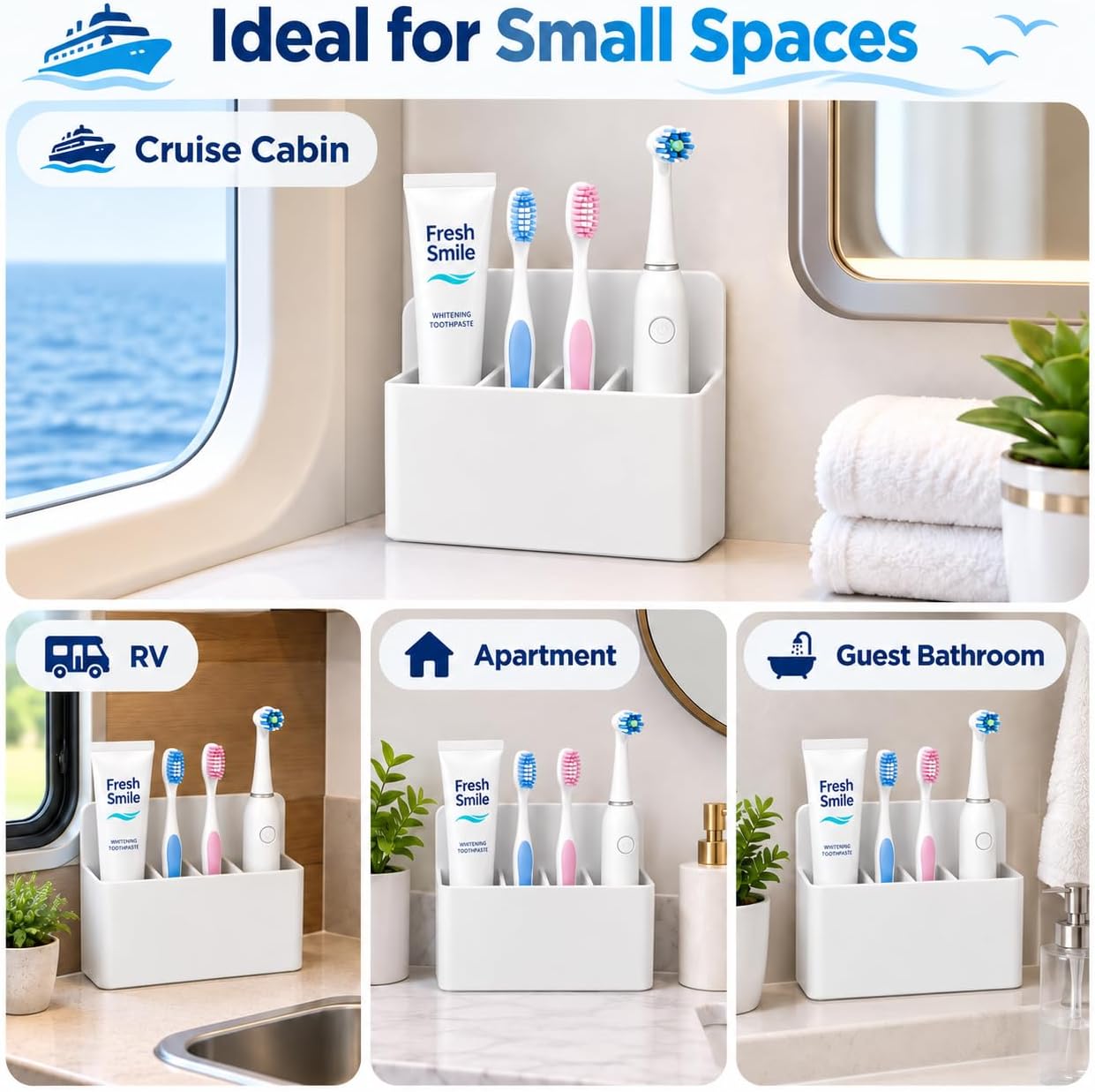 Magnetic Toothbrush & Toothpaste Holder for Cruise Ships, Wall‑Mounted Cruise Bathroom Organizer, Compact Travel Storage, 2025 Cruise Essentials