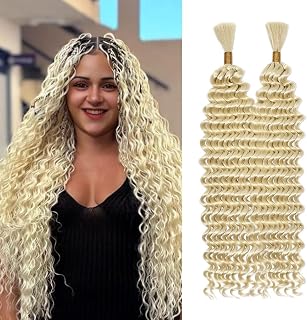 Deep Wave Bulk hair for Braid No Weft Deep Wave Bulk hair for Braiding Micro Faux Braiding Hair for Boho Braids Wet and Wave 18Inch,#613