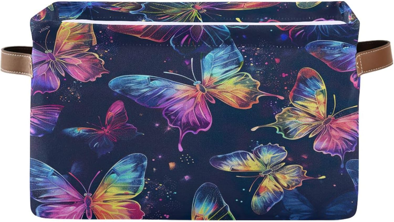Colorful Neon Butterflies Clothes Organizer, Foldable Decorative Storage Bin with Handle for Home/office, Set of 2