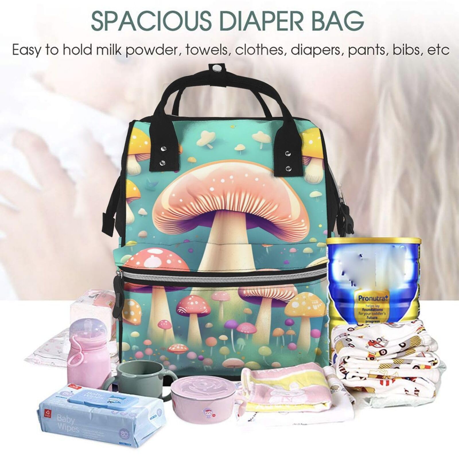 Mochila multifuncional para pañales de color rojo sólido, bolsa de pañales de gran capacidad con mamás y papás, viajes y uso diario