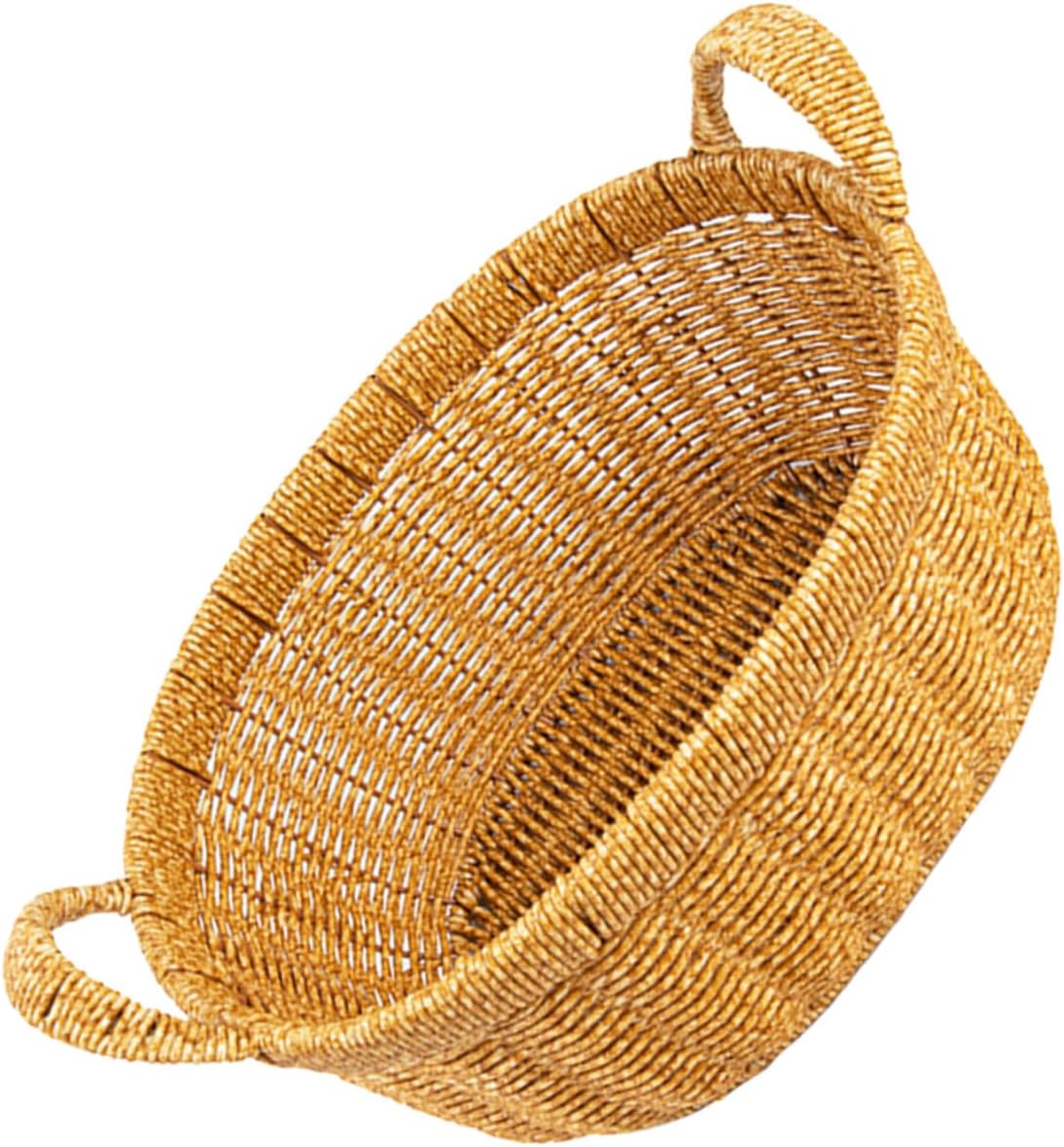Oval Large Deep Bread Basket with Handles, Imitation Rattan Woven Snack and Fruit Tray, Plastic Food Serving Basket for Kitchen and Outdoor Picnic Storage