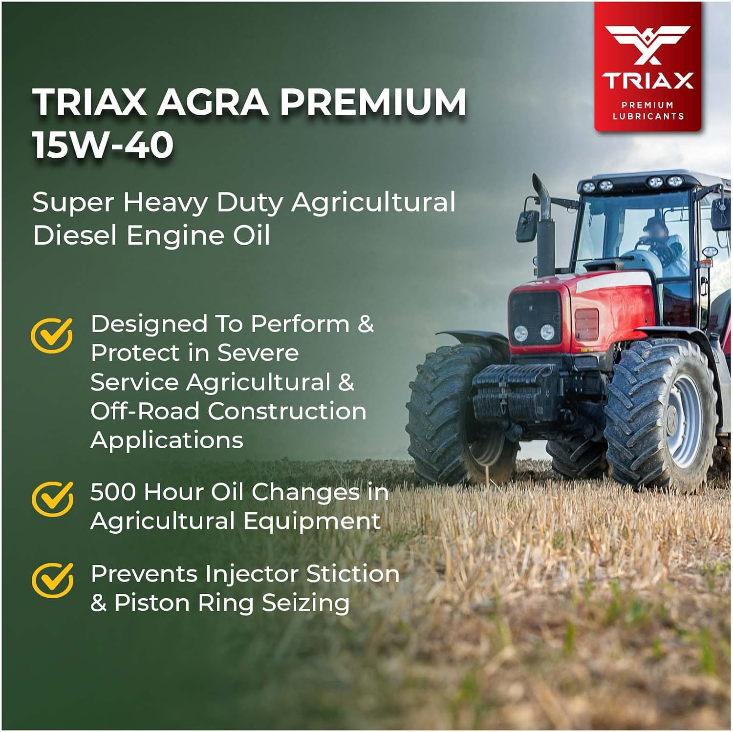 TRIAX Agra Premium 15W-40 - Super Heavy Duty Diesel Engine Oil for Agricultural and Off-Road Construction Applications - API Licensed CI-4 - Friction Modified with Moly and Boron (5 Gallon)