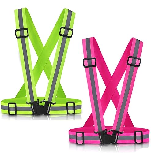 Miniatura 14 de Chaleco reflectante para correr, paquete de 2 unidades de alta visibilidad de seguridad VES para ciclismo, correr, caminar, ajustable, para hombres