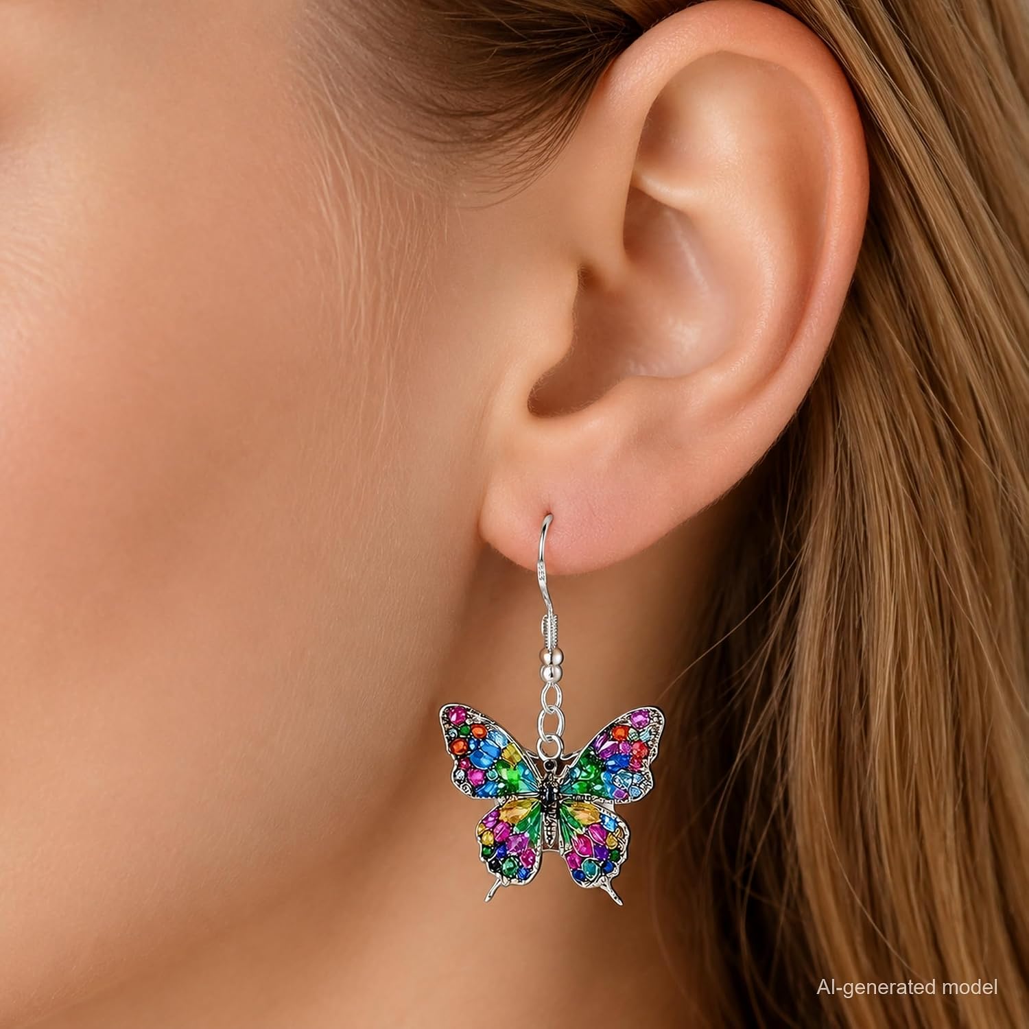 Hypoallergenic Butterfly Dangle Earrings Sterling Silver Hooks for Women image 2