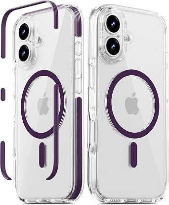 COOLQO for iPhone 17 Case Clear Magnetic Cover with Strip, Purple