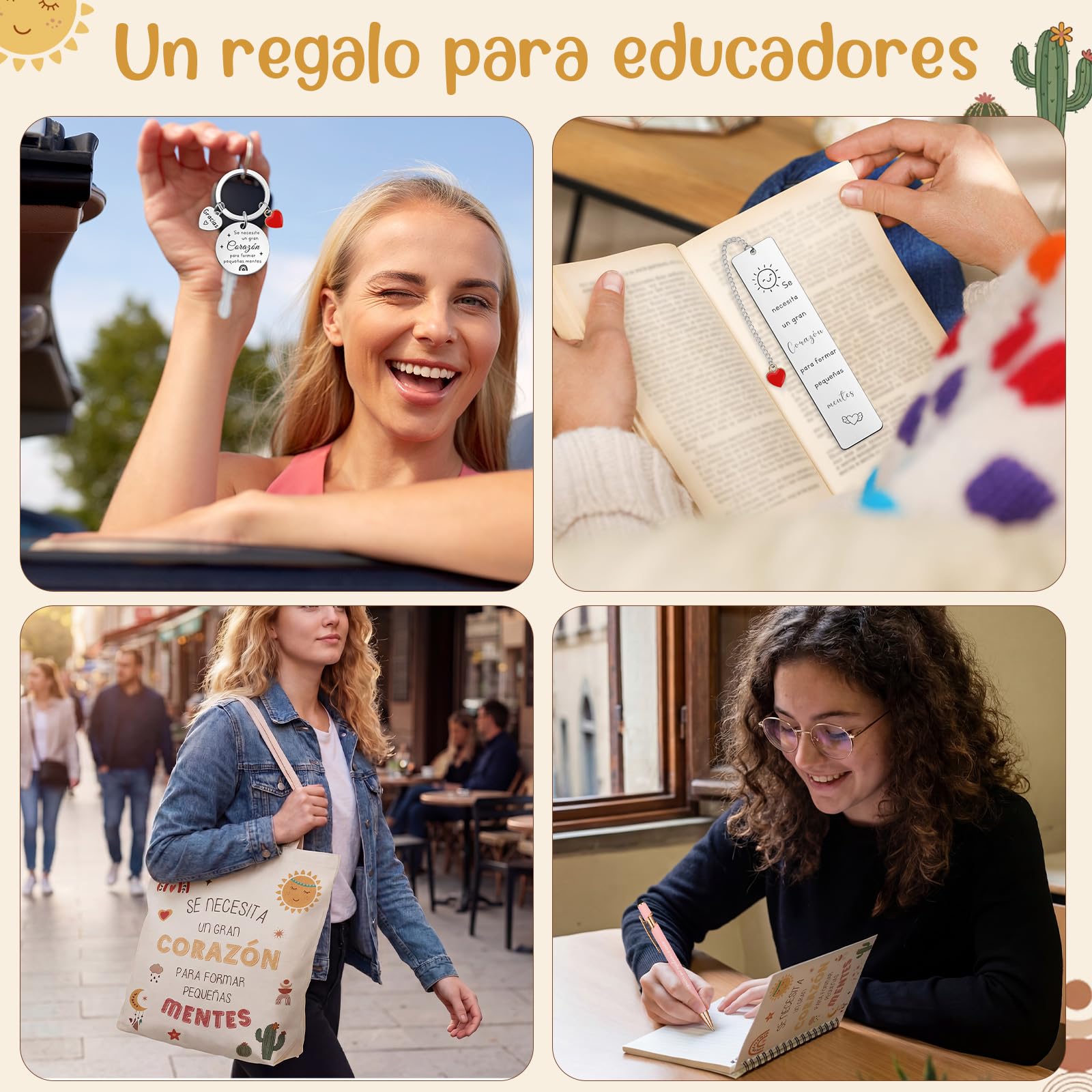 BBTO Set de 7 Piezas Regalo de Agradecimiento para Maestra Bolsa de Compras Neceser de Maquillaje Cuaderno Bolígrafo Llavero Marcapáginas Tarjeta Sobre Regalo para Profesore Graduación Fin de Curso
