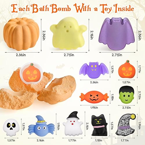 Miniatura 3 de Paquete de 9 bombas de baño de Halloween para niños, bombas de baño de burbujas de Halloween con juguete sorpresa en el interior, bolsas de regalo