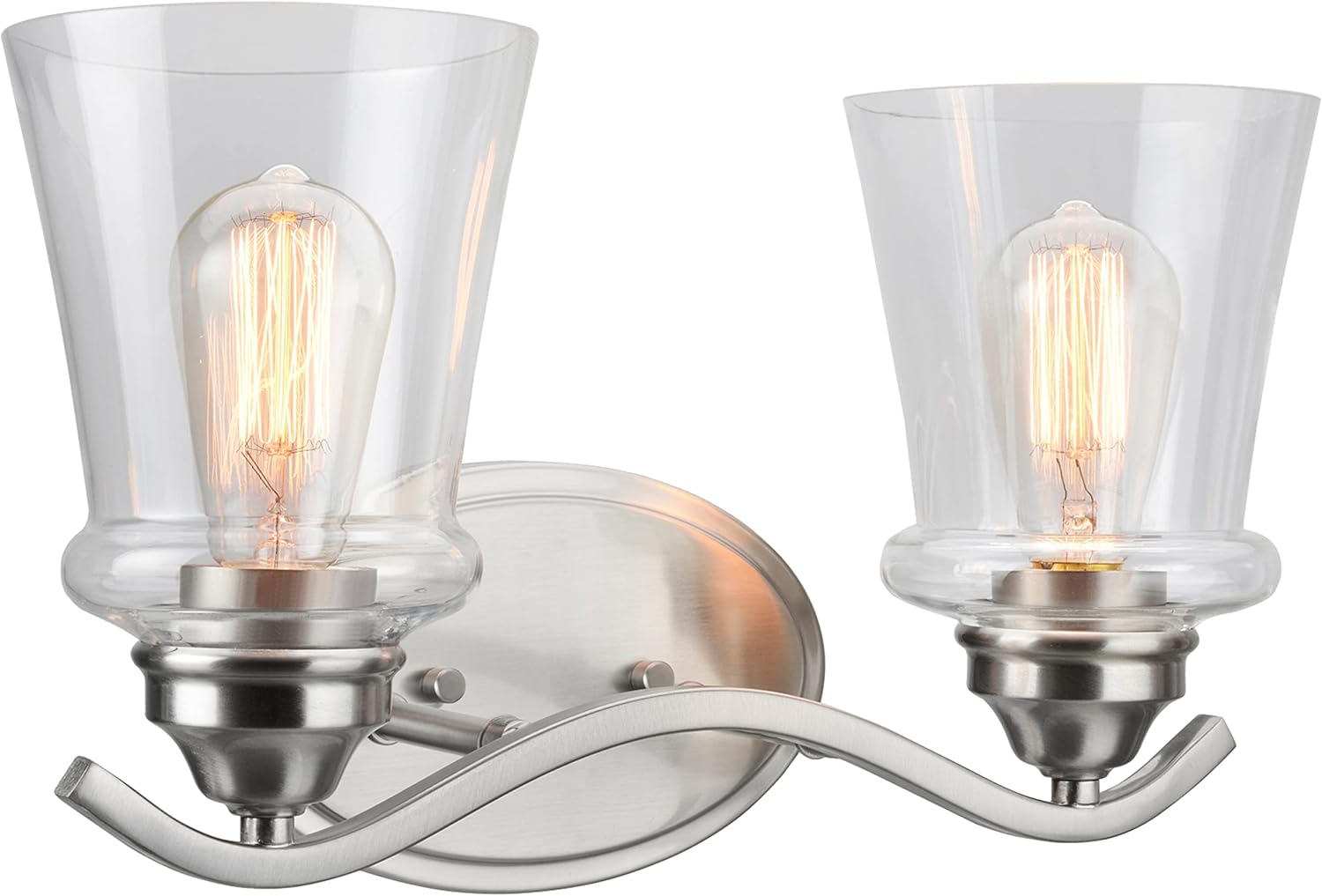 Aspen Creative 62116-1, Two-Light Metal Bathroom Vanity Wall Light Fixture, 15 1/2" Wide, Transitional Design in Satin Nickel with Clear Glass Shade