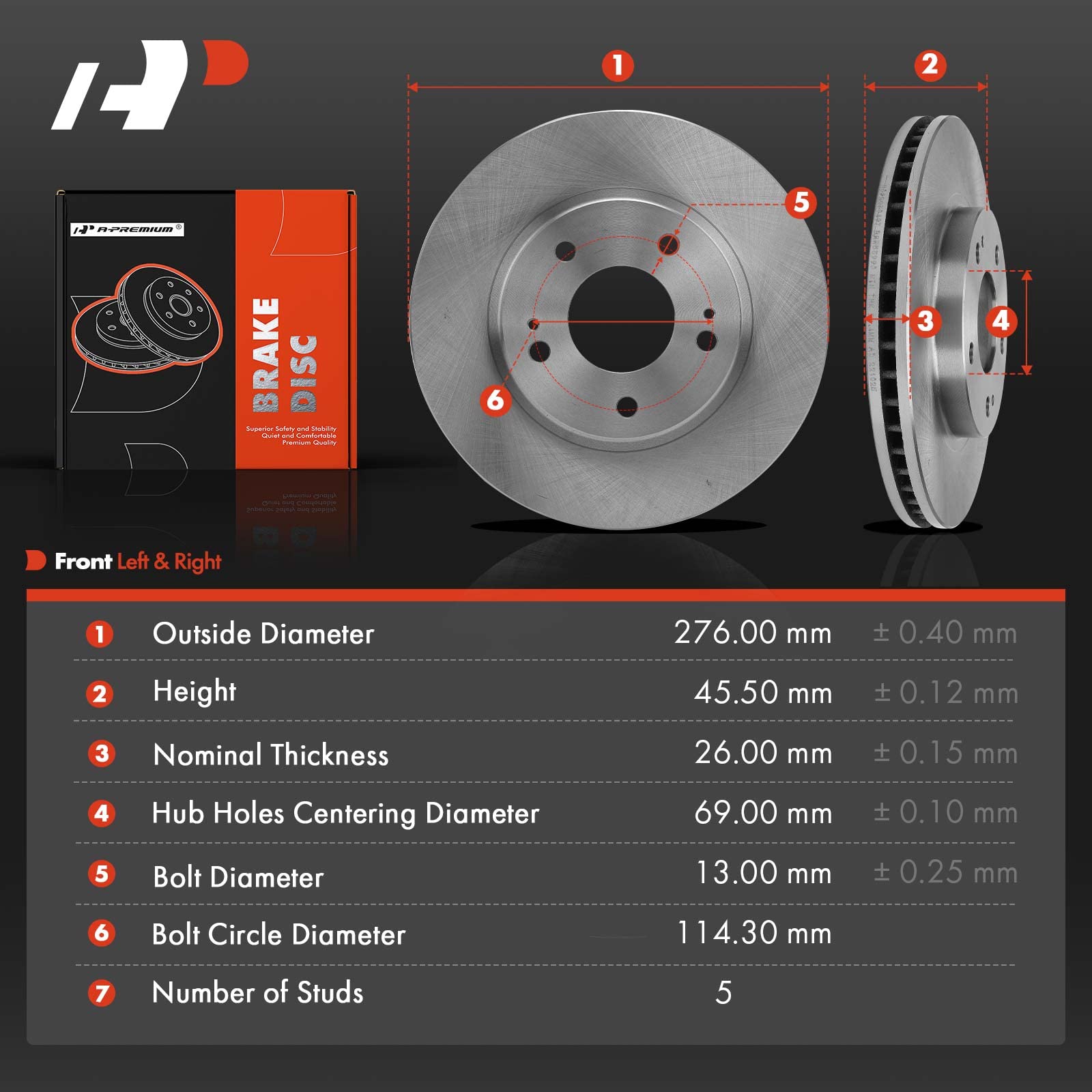 A-Premium 10.87" Front Vented Brake Rotors 2-PC Set - Fits Mitsubishi Chrysler Dodge Models