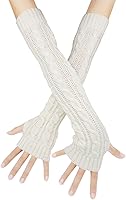 Vista 13 de Bellady Guantes de invierno para mujer, cálidos sobre el codo, guantes largos sin dedos con agujero para el pulgar, guantes de punto para calentar