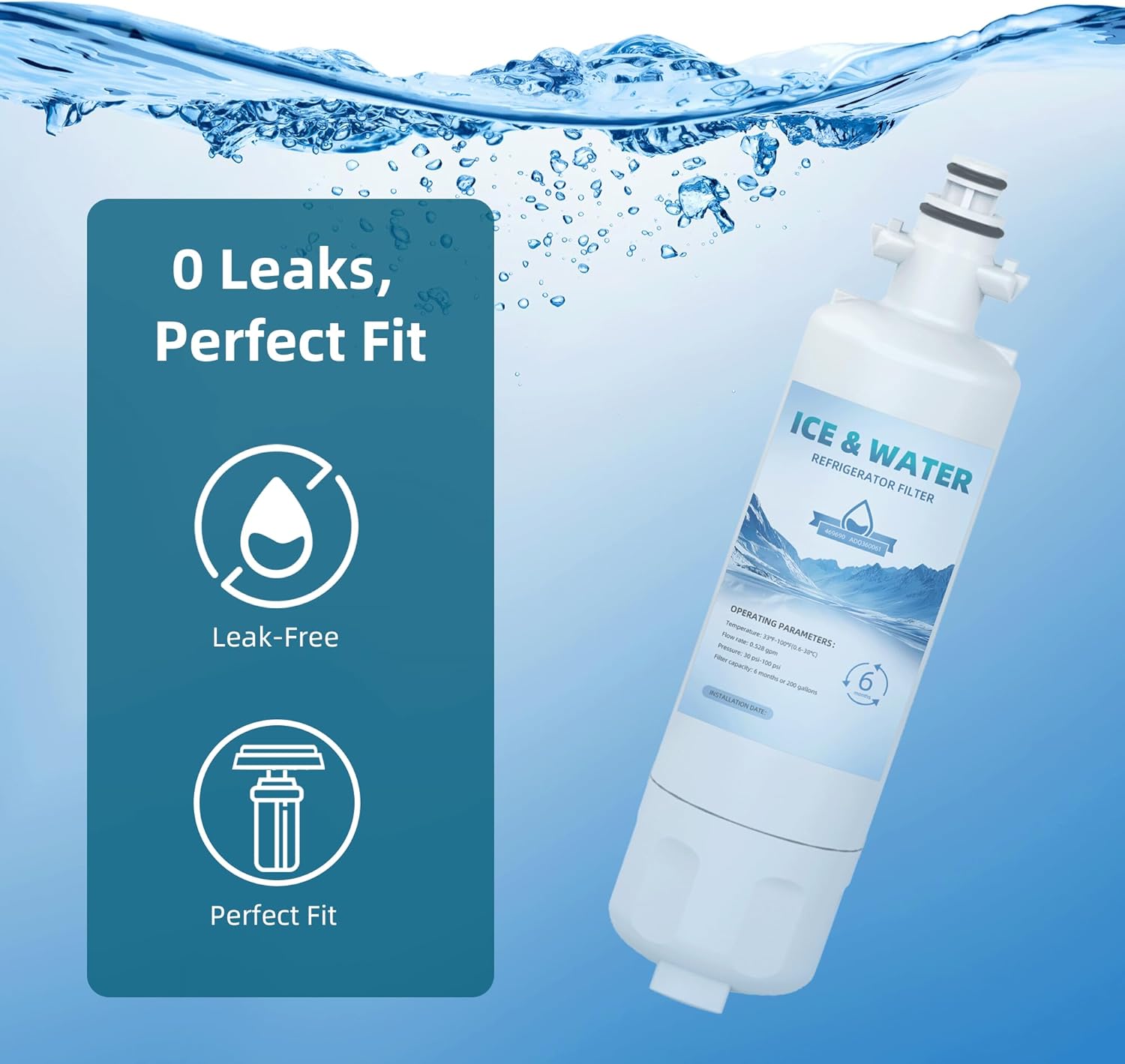 3-Pack ADQ360061 LT700P Water Filter Replacement for LG Kenmore Elite, Compatible with LG ADQ36006101 795 9690 LFDS22520S LFXS30766S, 200 Gallon Capacity