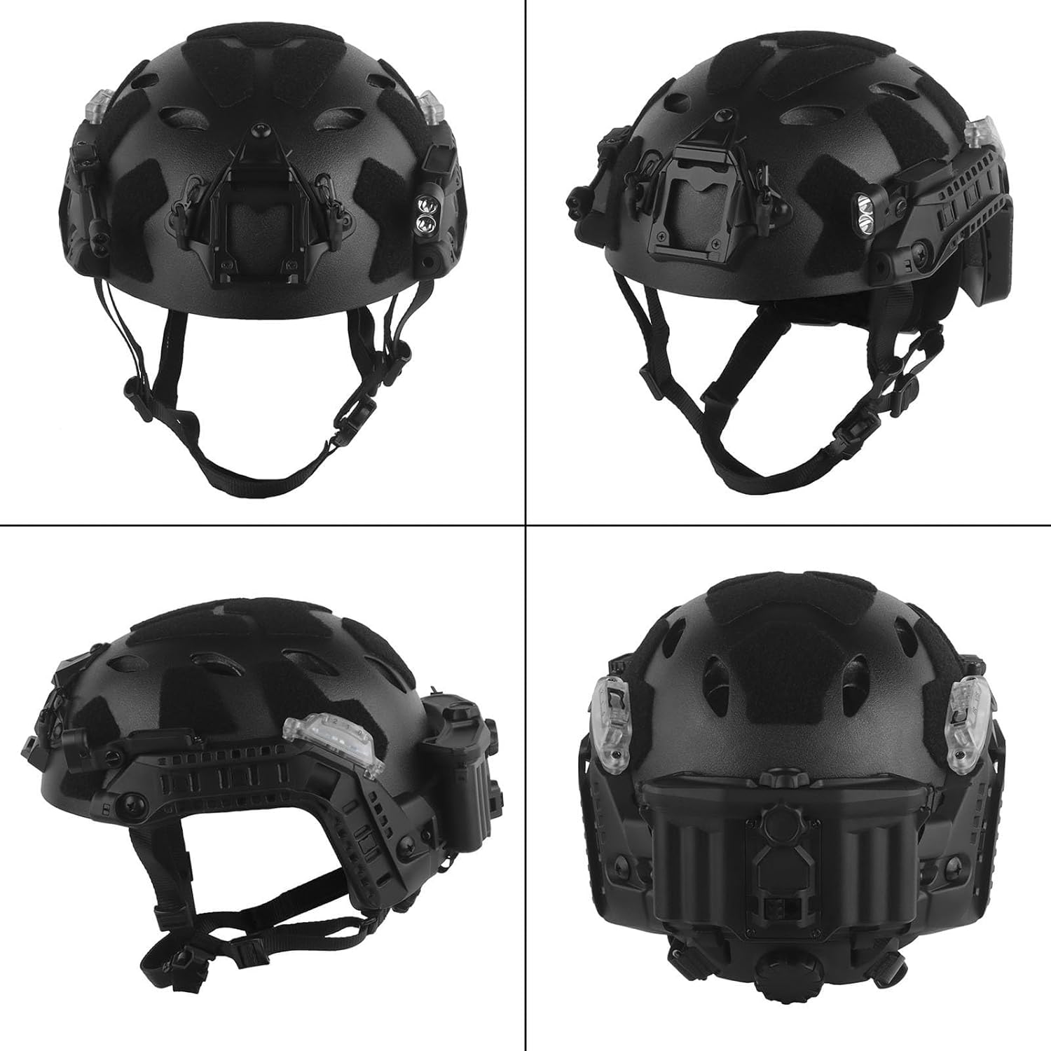 High-Cut Tactical Helmet Kit with ARC Rail Signal Light Illumination Light & Battery Box - Modular Integrated Set for Airsoft Paintball Shooting