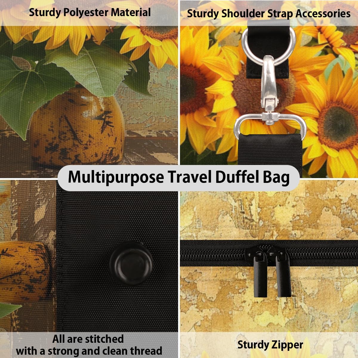 Sunflower Bouquet Travel Duffel Bag for Women Men Large Capacity Overnight Weekender Bags for Lightweight Waterproof Sport Gym Bag for Workout Yoga Swim