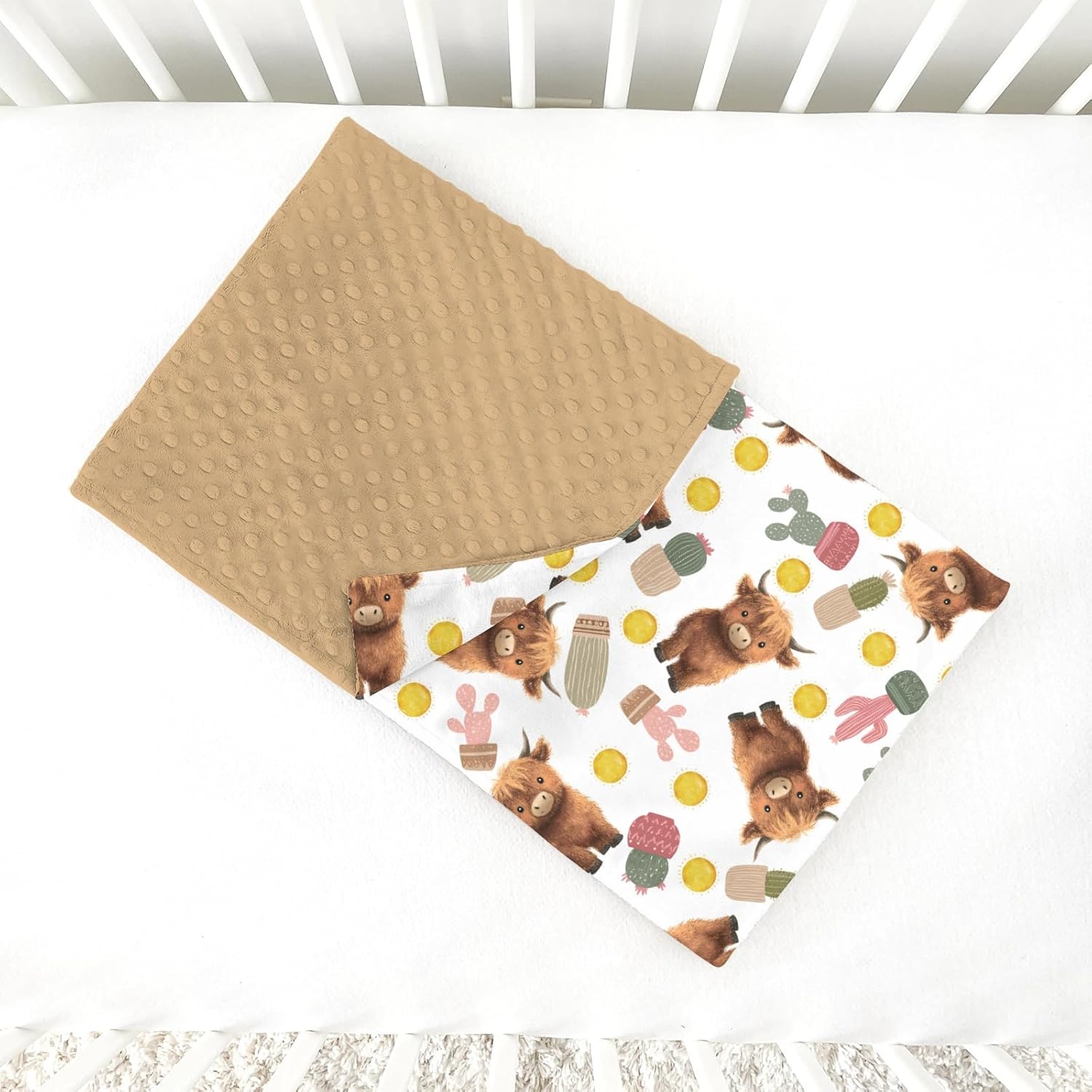Baby Blankets for Girls Boys 30" x 40", Soft Double Layer Minky Blanket Dotted Fleece Back, Nursery Bed Receiving Quilt Newborn Infant Toddler Shower Gift Boho Highland Cow Cactus Sun Theme - Image 6