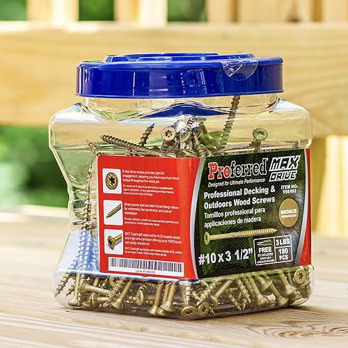 Miniatura 4 de Proferred - V56103 Tornillos de madera profesionales para terrazas y exteriores, revestimiento SKT de bronce de 6 lóbulos - Spray de sal de 1500