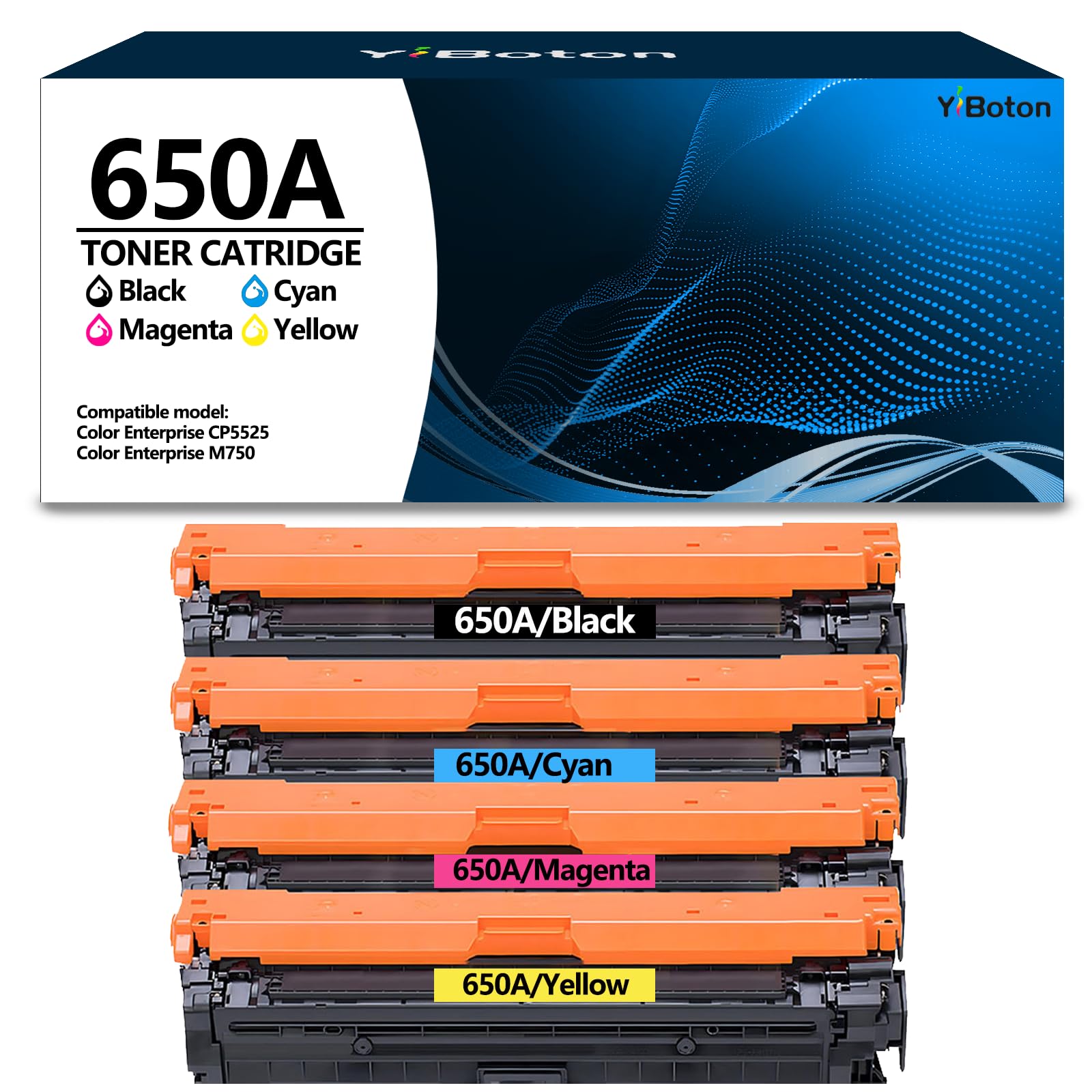 650A Toner Cartridge CE270A CE271A CE272A CE273A Toner Compatible for Color Enterprise CP5525 CP5525dn CP5525n CP5525xh M750 M750dn M750n M750xh Printer (4-Pack, Black/Cyan/Magenta/Yellow)