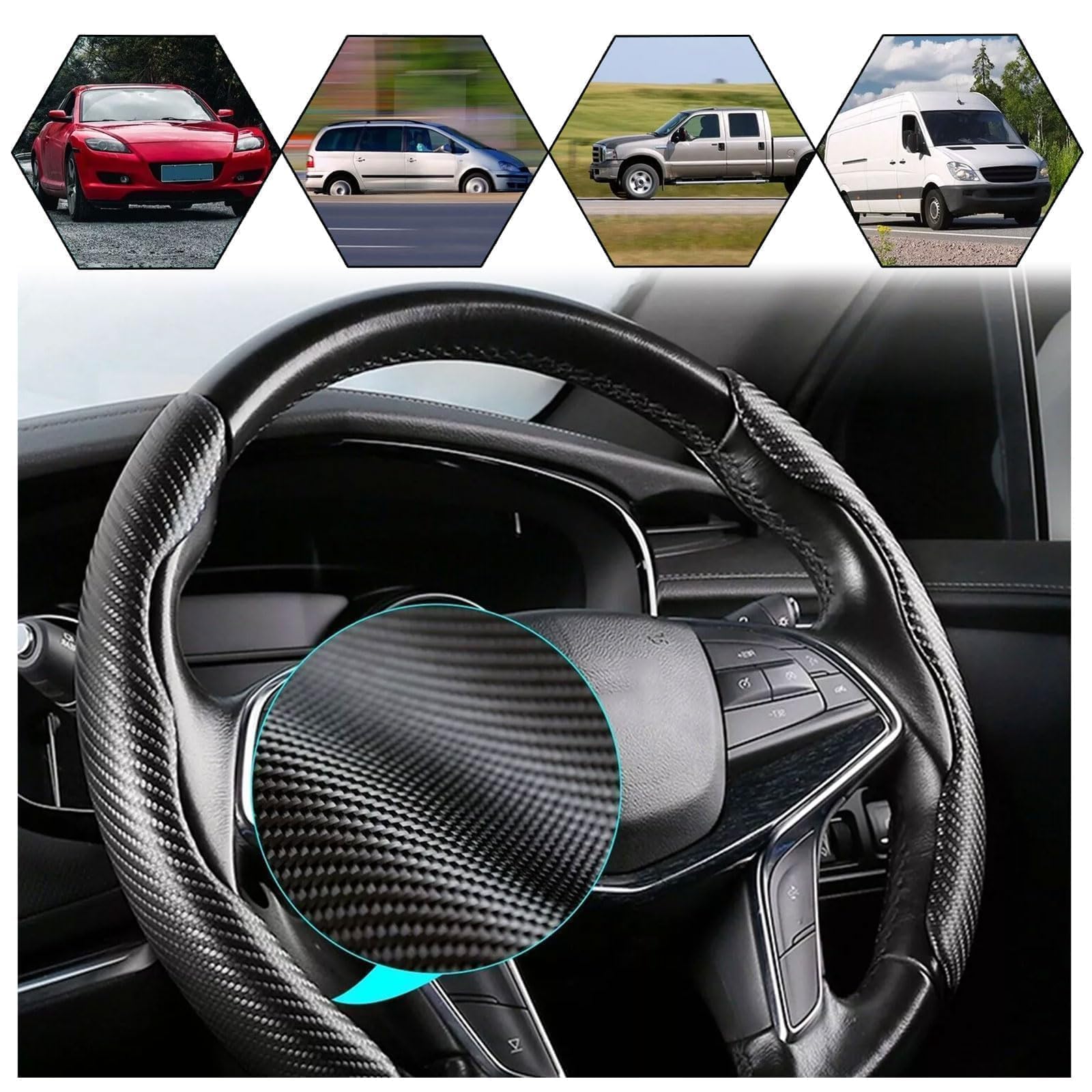 Coprivolante Auto,2 Pezzi Copri Volante Universale Auto,36-40cm Fibra Carbonio Antiscivolo Ultraleggero,Confortevole Coprivolante Segmentato Carbonio,per la Maggior parte delle Auto(Nero)