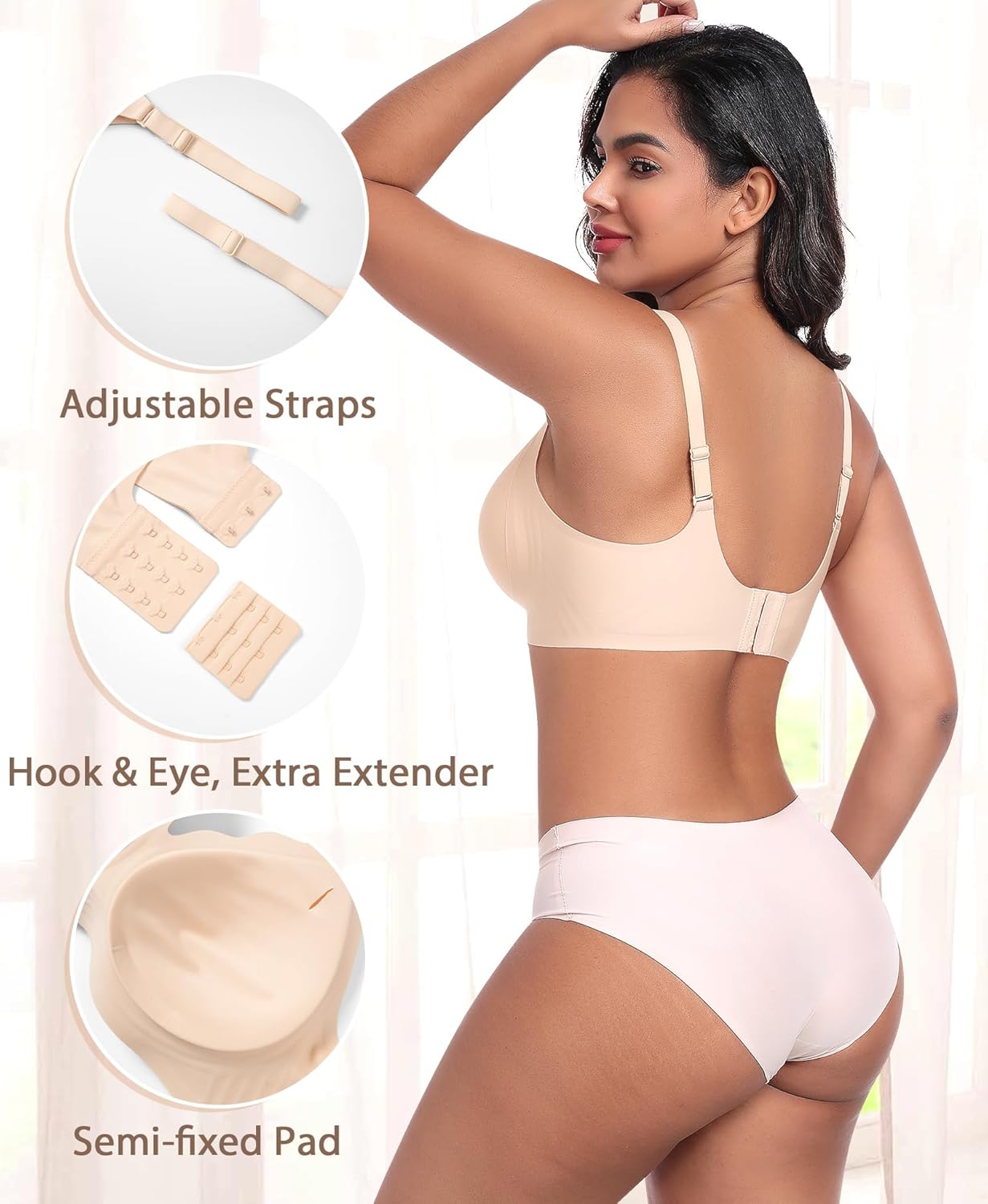 Ganado Scalloped Wireless Bras for Women Seamless No Underwire Bra Full Coverage Padded Comfortable Bralettes - Image 3