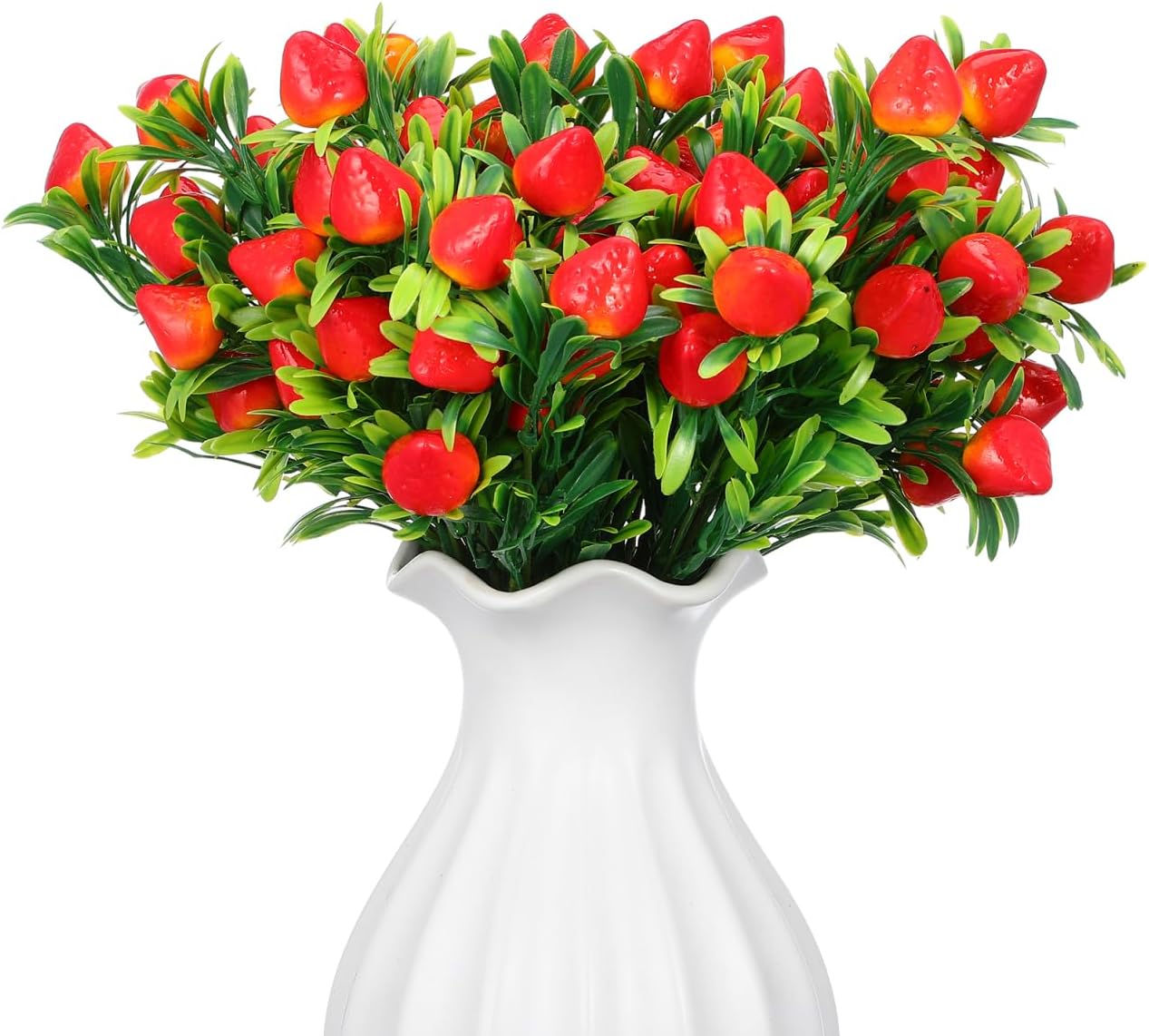 Cabilock 6pcs Fake Strawberry Plant Decor Artificial Strawberry Branch Simulated Fruit Stem Flower Bouquet for Home Wedding Table Decor