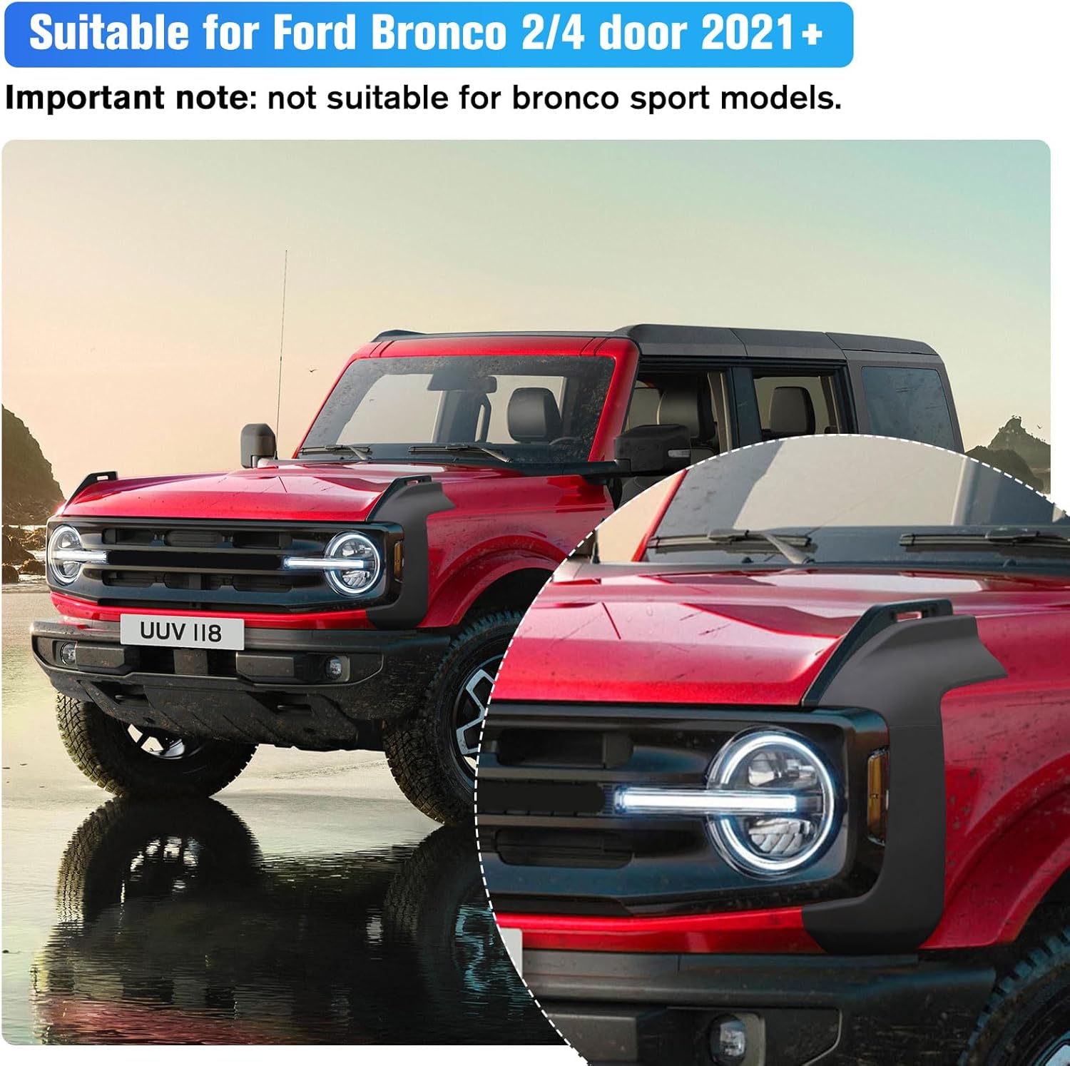 Bundle of Front Corner Guards Protector & Rear Corner Guards Trim Cover for Ford Bronco 2021 2022 2023 2/4 Doors