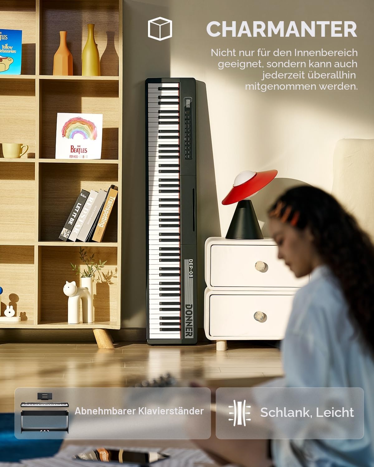 Donner Digitales Klavier mit 88 anschlagdynamischen Tasten und abnehmbarem Ständer, kompaktes E-Piano für Anfänger mit Split-Modus, LED-Digitalanzeige und Dreifachpedal, DEP-08