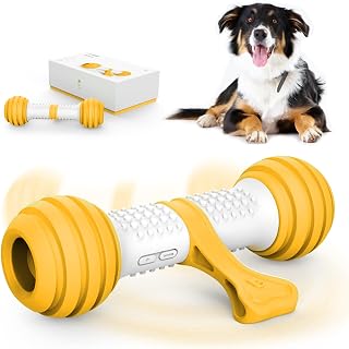 PETGEEK Interactive Dog Bone Toy, Automatic Dog Chase Toy, Electronic Pet Toys for Medium/Large Dog Boredom, USB Rechargeable Safe Material, Yellow Color