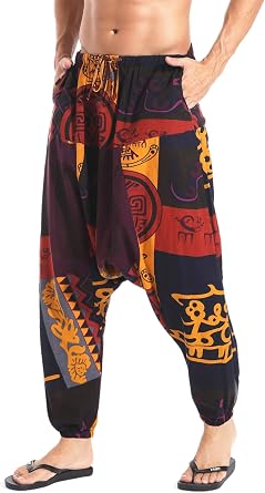 AITFINEISM Mens Drawstring Aladdin Hippie Harem Pants Loose Drop Crotch Trousers