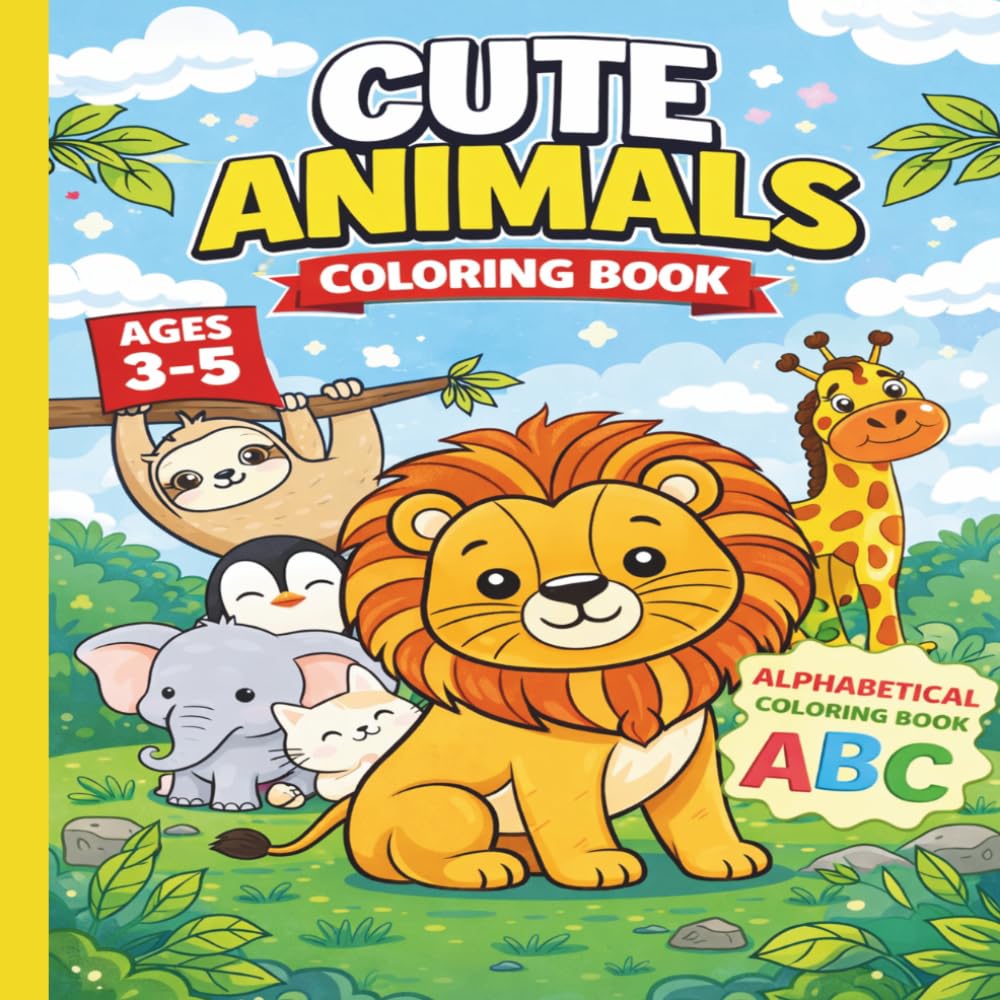 Cute and Adorable AI Animals Coloring book for kids: Educational Coloring pages with animals and alphabets for children ages 3 to 5
