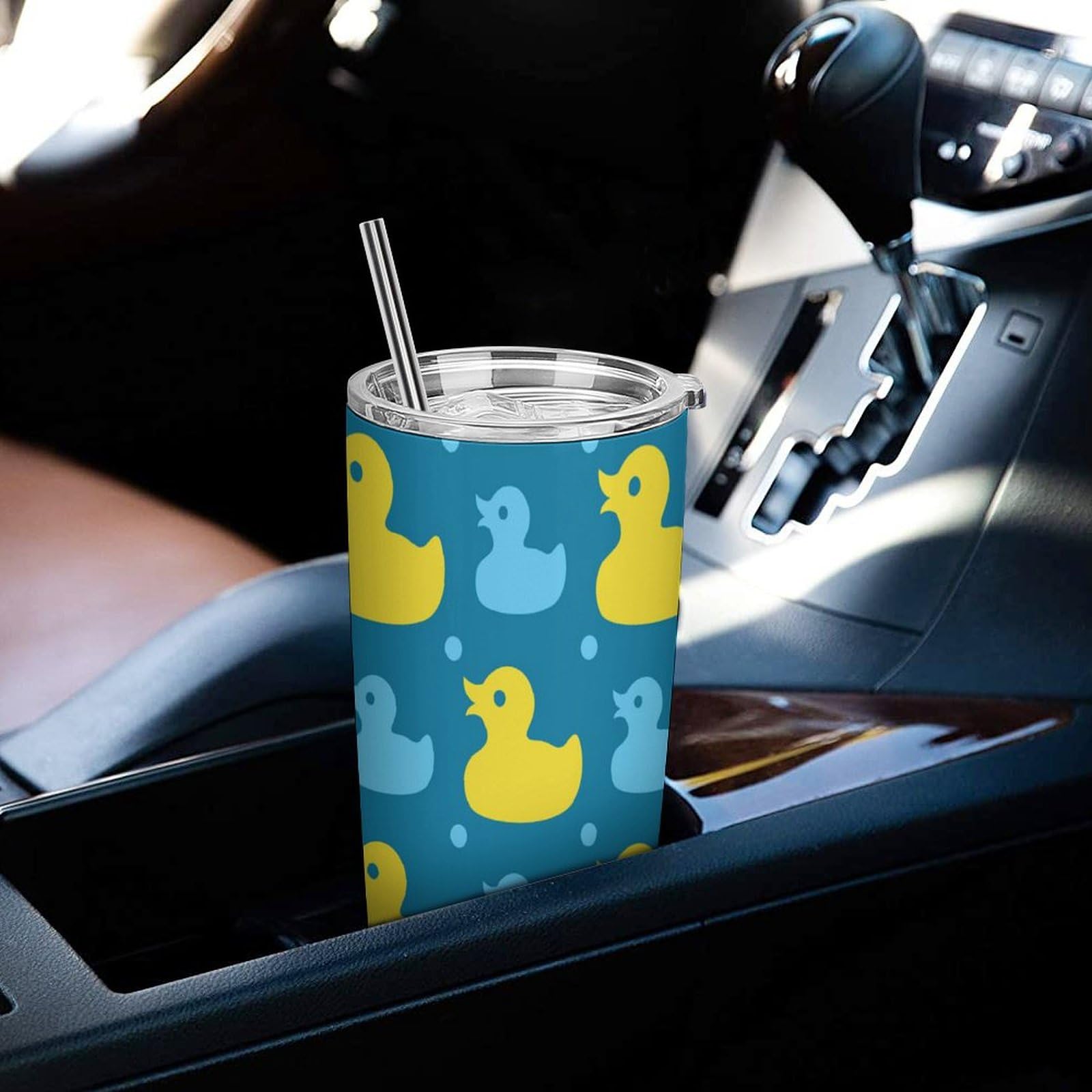 Wiederverwendbare isolierte Kaffeetasse, Reisebecher, doppelwandig, mit Deckel und Strohhalm, Gelb