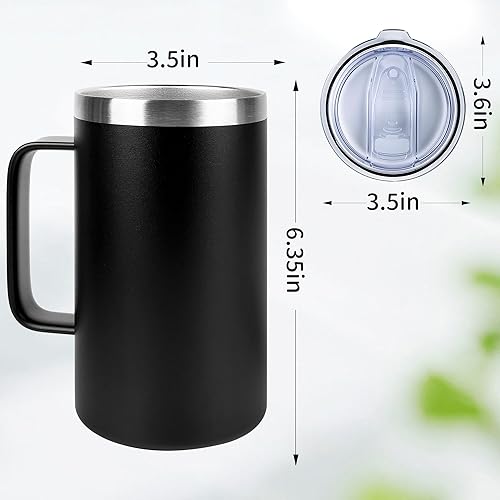 Miniatura 6 de Taza de café aislada de 22 onzas con asa y tapa a prueba de fugas, vaso de viaje de acero inoxidable de doble pared para viajes, oficina, hogar,