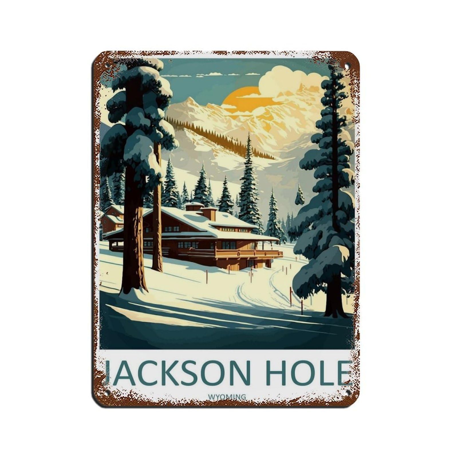 Jackson Hole Travel Art Ski Art Lover Gift (42) Tin Sign Vintage Metal Pub Club Cafe Bar Home Wall Art Decoration Poster Retro 12x16inch(30x40cm)