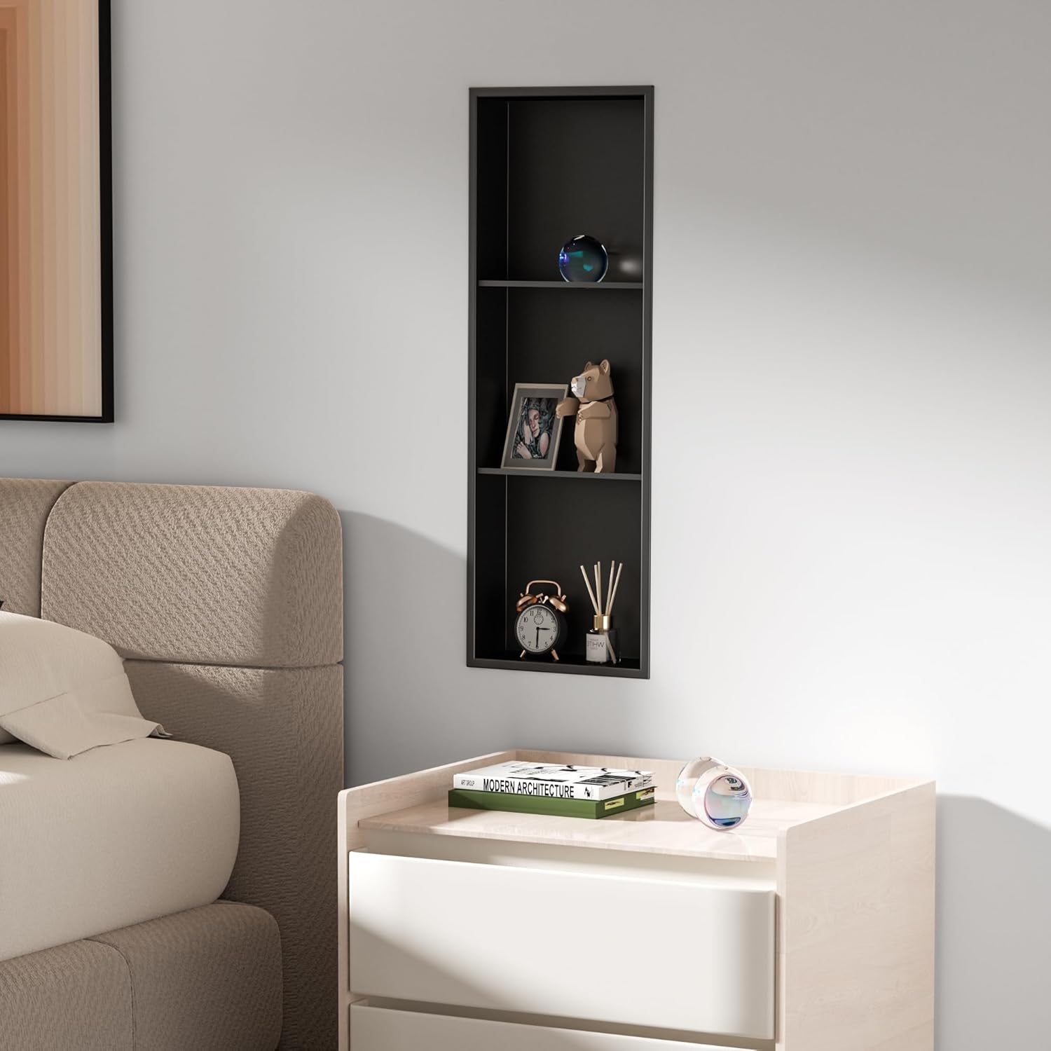 Stainless Steel Shower Niche 12" X 36", No Tile Needed Wall Niche Three-Tier, Recessed Shower Shelf for Bathroom Storage, Matte Black