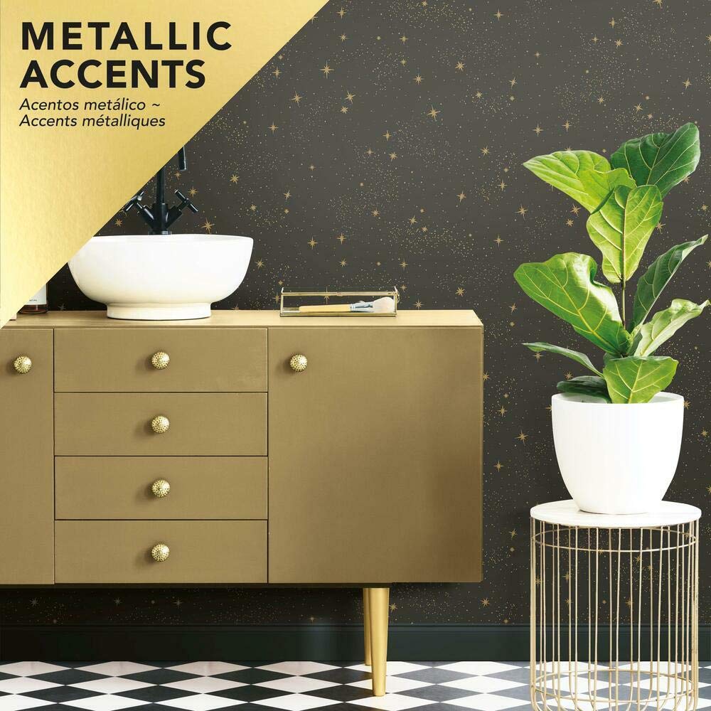 RoomMates RMK11318WP Upon A Star Black and Metallic Peel and Stick Wallpaper, 52.1 x 502.9 cm - Image 2