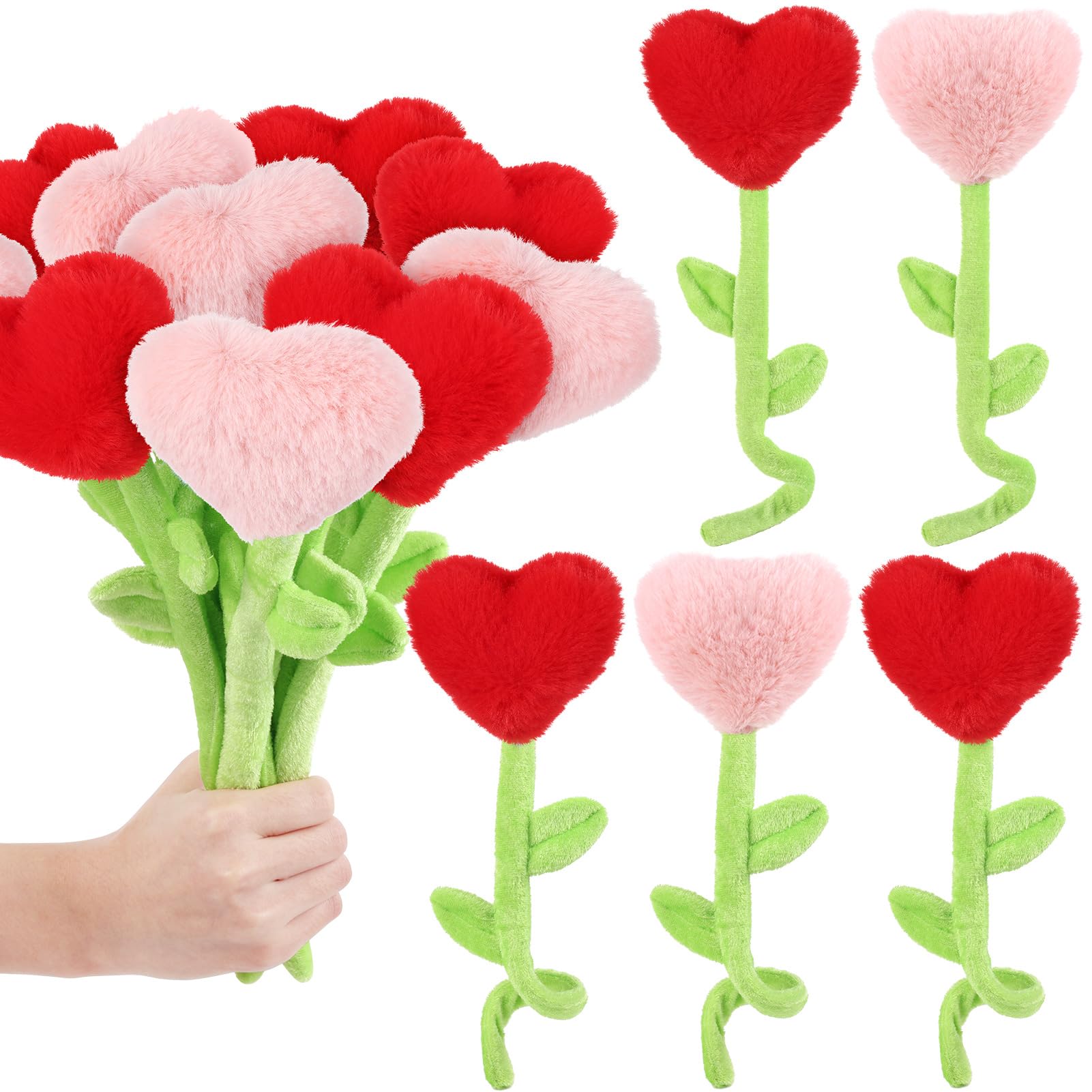 Photo 1 of ZJoey 10 Pcs Plush Heart Flower Stuffed Bendable Stems Plush Bouquet Toy Soft Rose Flower 12.6 Inch for Christmas 2026 Mother's Day Girl Girlfriend Wife(Red and Pink Heart)