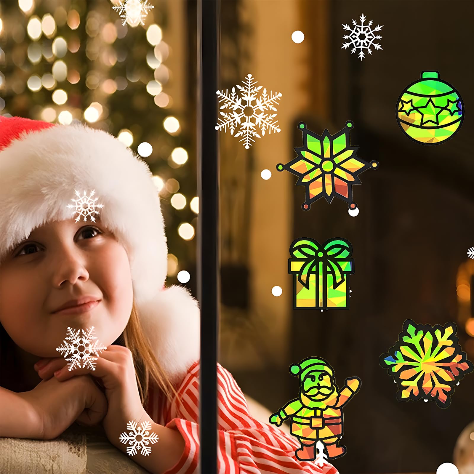 Bastelset Weihnachten, 12 Stück Fensterbilder Set, Basteln Weihnachten, Sonnenfänger Bastelset, Weihnachtsbasteln DIY Bastelset Geschenk für Fensterbilder Weihnachtendeko (D)