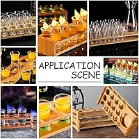 Vista 6 de NBEADS Soporte para 13 bandejas de vidrio de chupito, estante de madera de bambú, organizador de copas de vino de cerveza, base gruesa, servidor