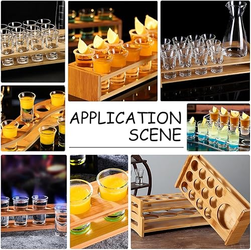 Miniatura 6 de NBEADS Soporte para 13 bandejas de vidrio de chupito, estante de madera de bambú, organizador de copas de vino de cerveza, base gruesa, servidor de