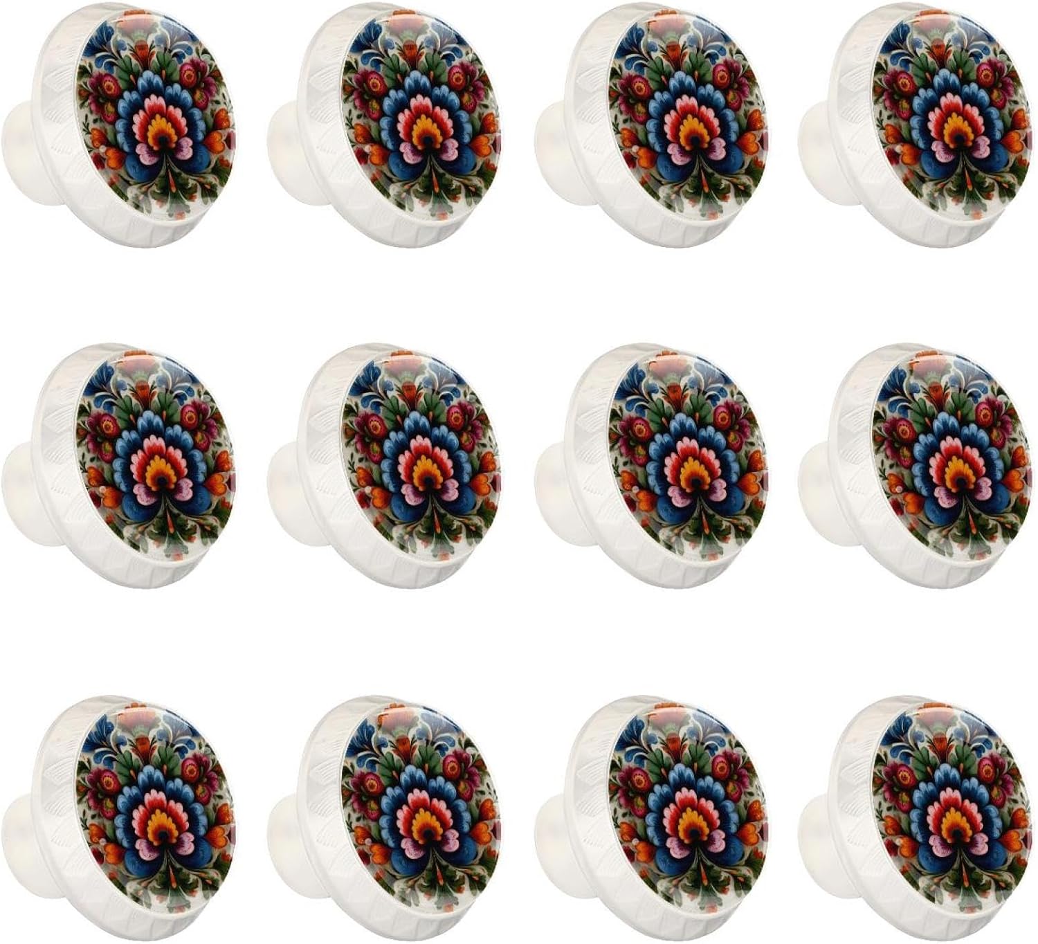 Black Norwegian Rosemaling Folk Style Flower (1) Household Cabinet Knobs, Glass Drawer Pulls for Kitchen Cupboard Dresser Closet