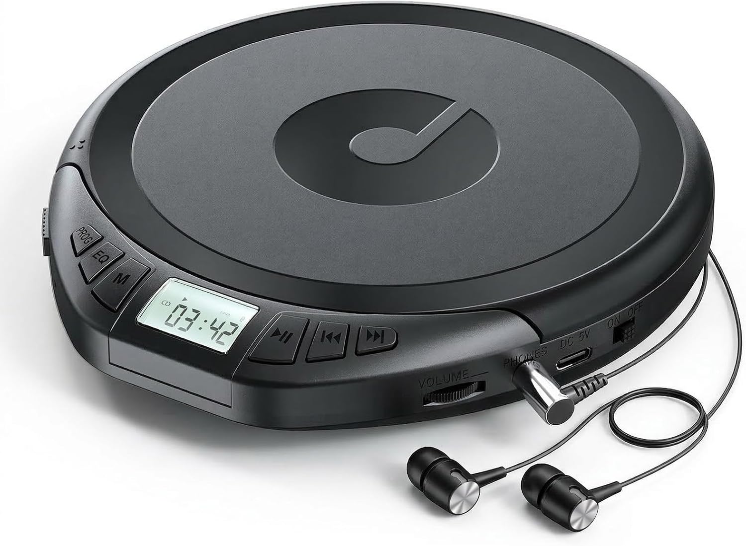 H-01 Portable CD Player with Earphones,Personal CD Discman Player for Home Car with Anti-Skip Shockproof Protection, Small CD Player with LCD Display for Music Lovers