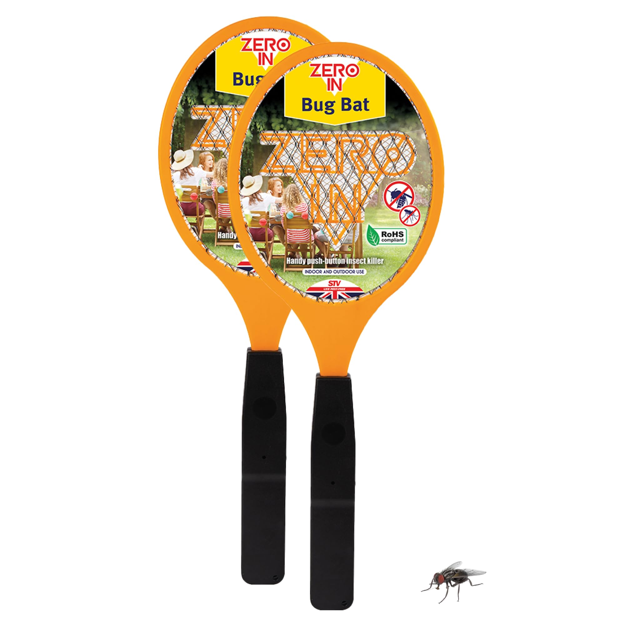 Zero In Bug Bat Electric Fly Swatter - Fly Zapper Racket for Indoor and Outdoor Use - Portable Electric Bug Zapper for Killing Flying Insects - Battery Operated, Twin-Pack (2 Pack)