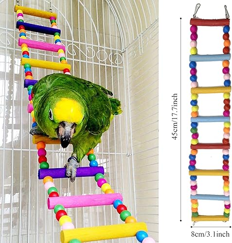 Miniatura 2 de Accesorios para jaulas para pájaros, 8 piezas de plataforma colorida para percas para pájaros, hamaca de madera, columpios para pájaros con campanas