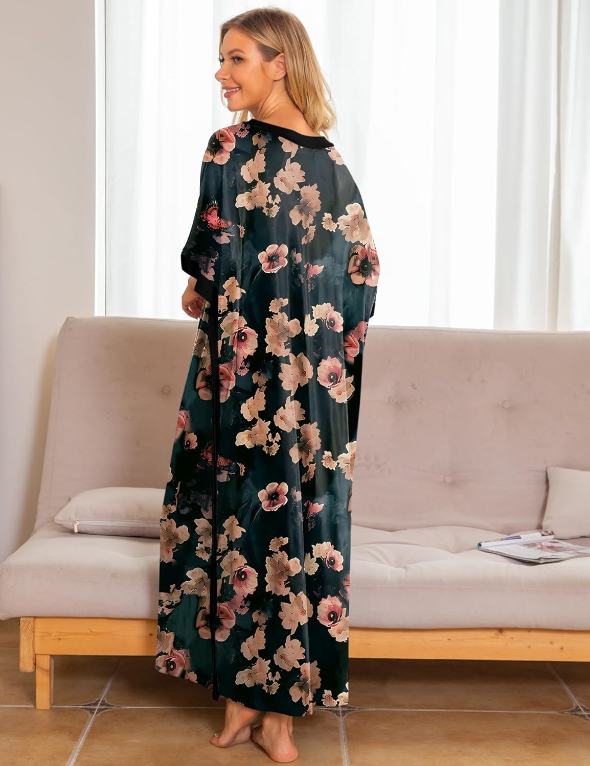 Bloggerlove Women Nightgowns Cotton Caftan House Dress Short Sleeve Sleepwear - Image 5