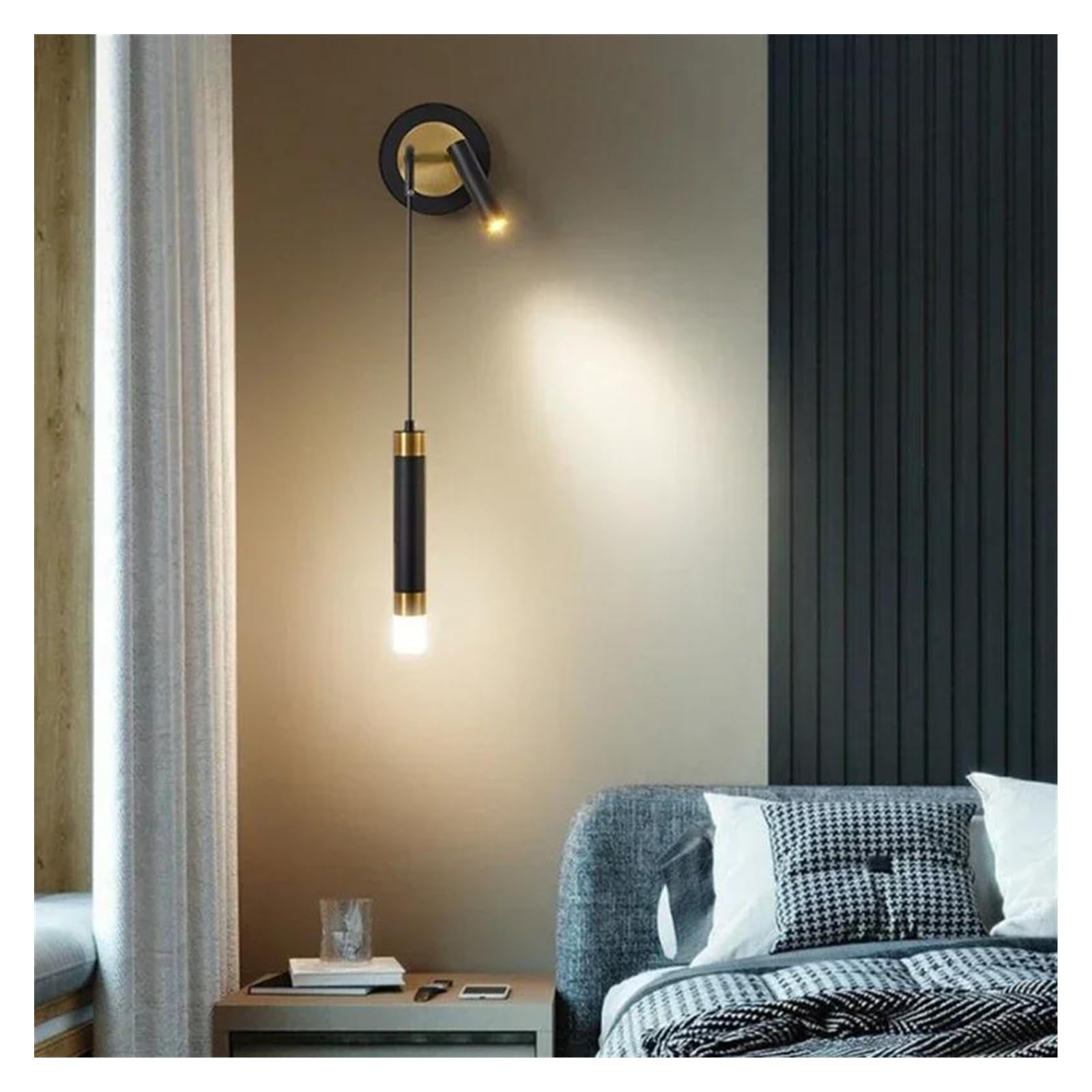 ZTCHSENZT Wall Sconces, Bedroom Bedside Wall Light Luxury Creative Study Reading with Spotlight Hanging Wire Copper Lamp,C-BIG