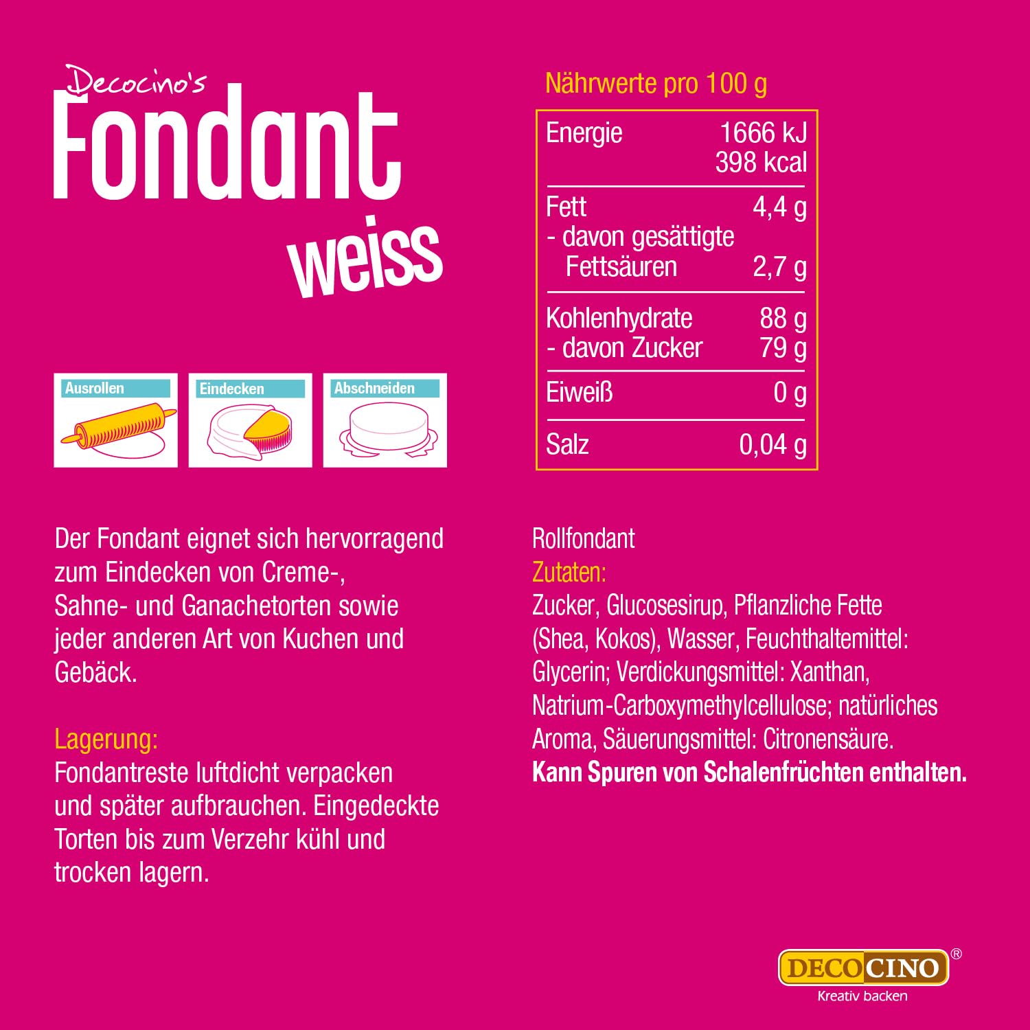 DECOCINO Fondant weiß – 1 Kilo Vorteilspack – ideal zum Verzieren von Kuchen, Torten, Cakepops – palmölfrei & vegan (Packung mit 2)
